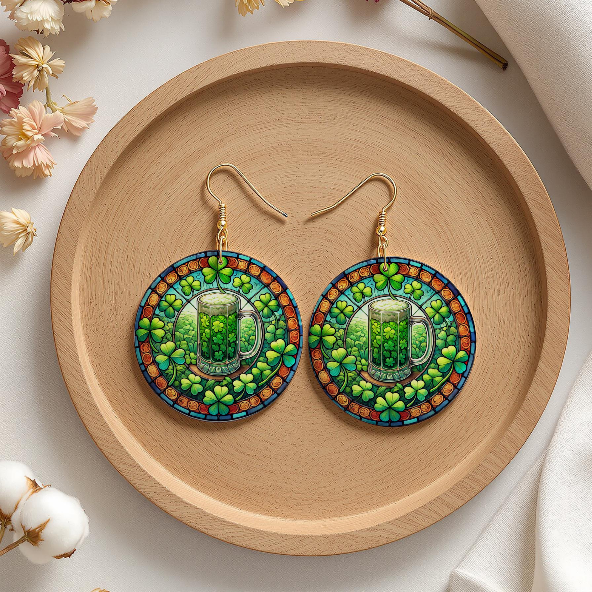 St. Patrick’s Day Beer Mug & Shamrock Earrings