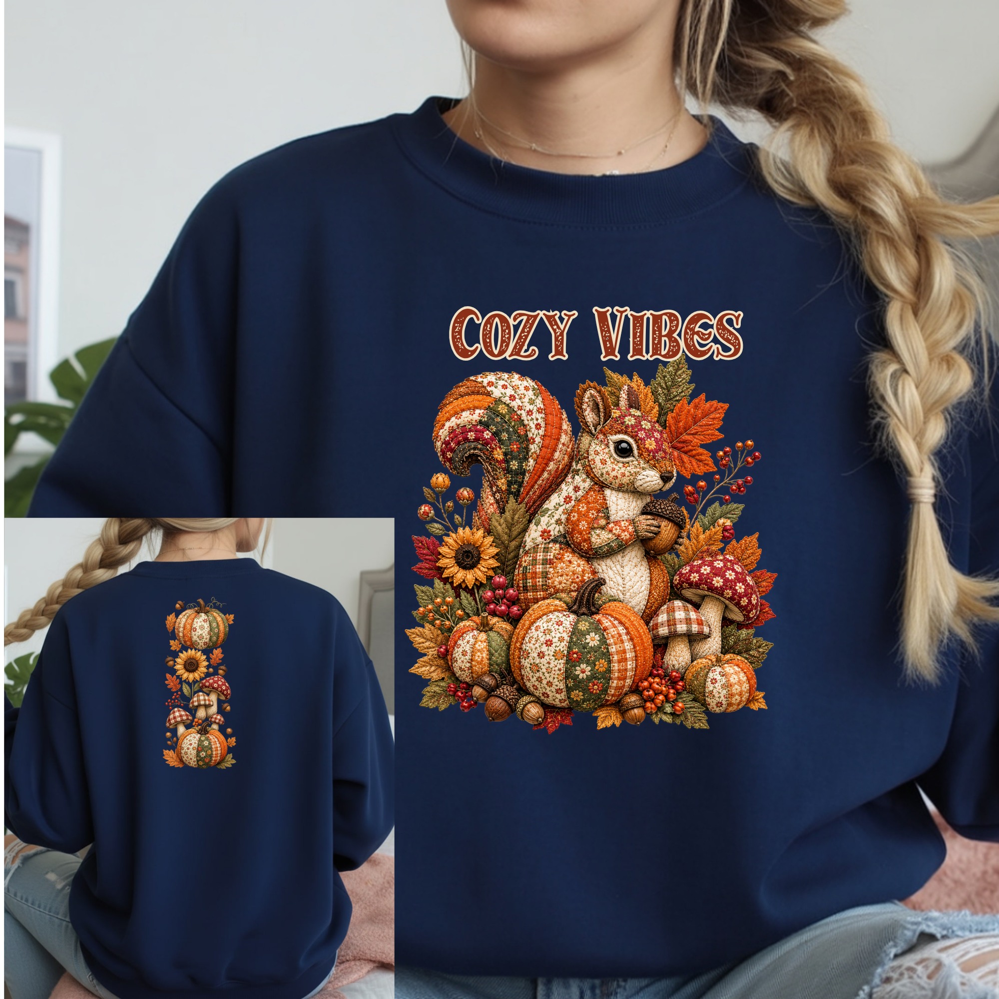 Cozy Vibes Squirrel Long Sleeve T-Shirt | Front & Back Design