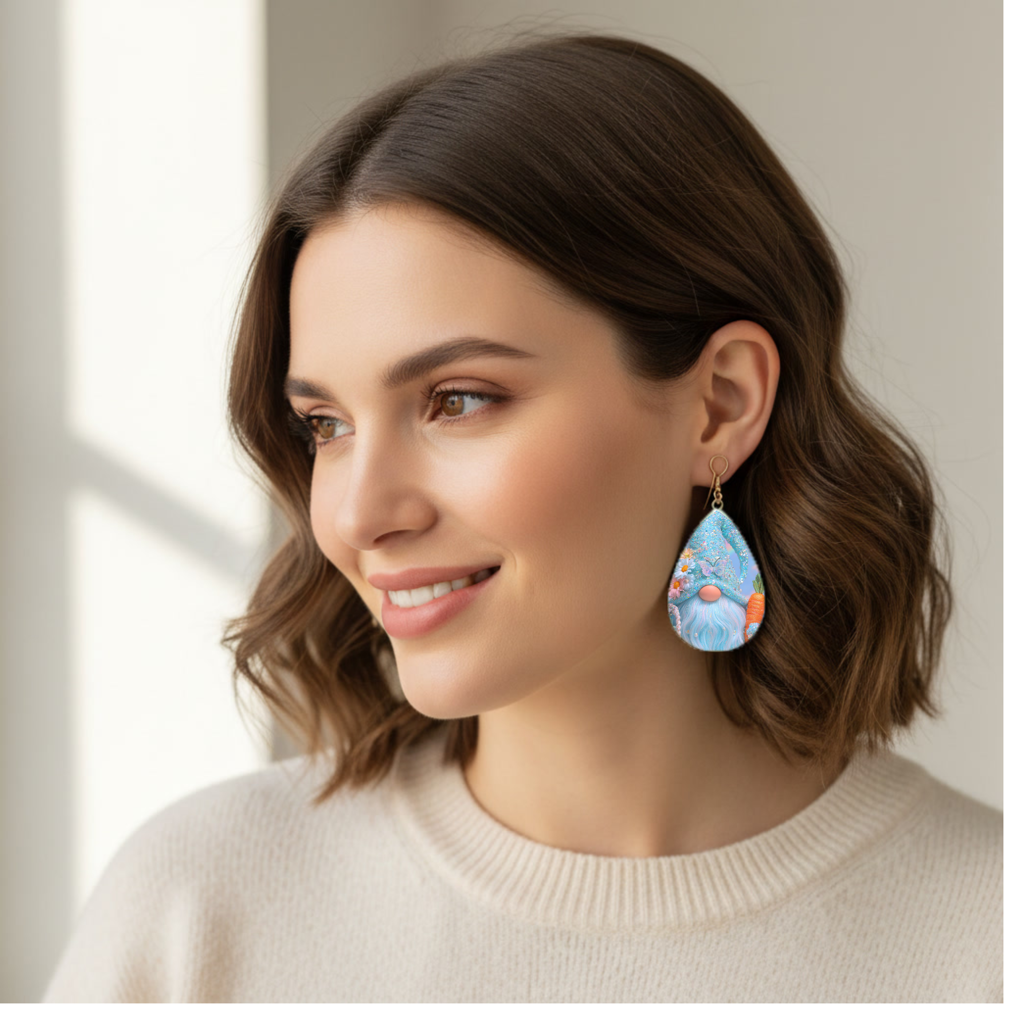 Easter Gnome Earrings Blue