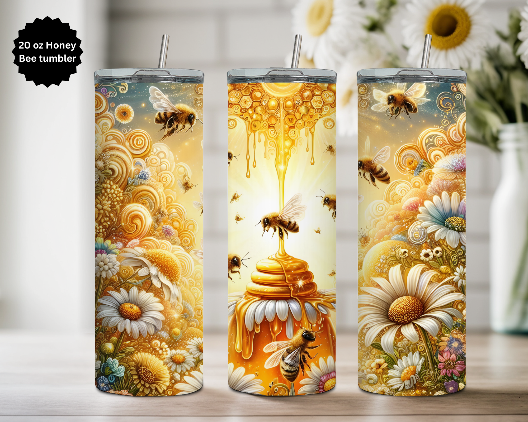 20 oz Honeybee tumbler. Multiple Images Available.