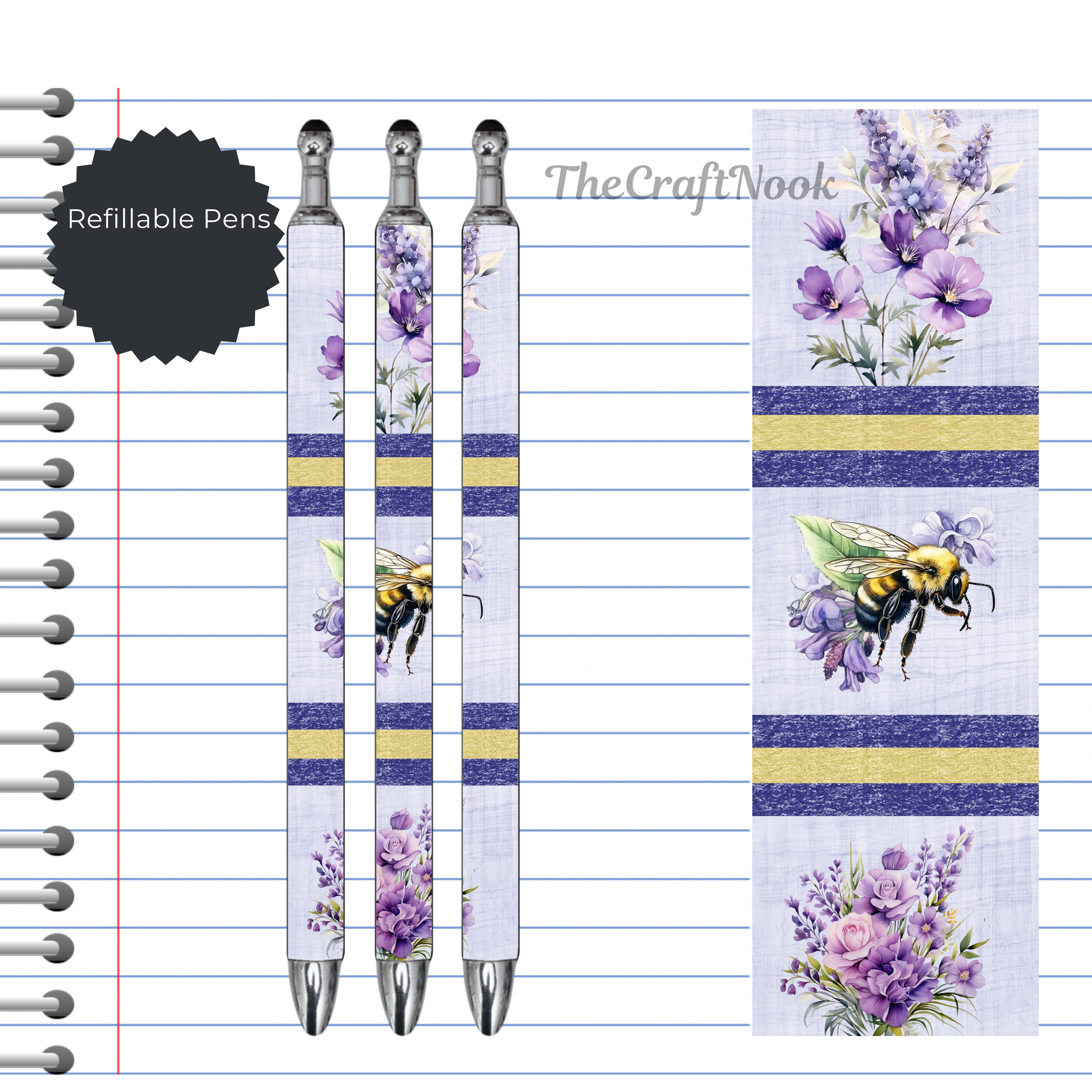 Refillable Pens, Honeybee Images. Bee happy while you write. Multiple options and Images available