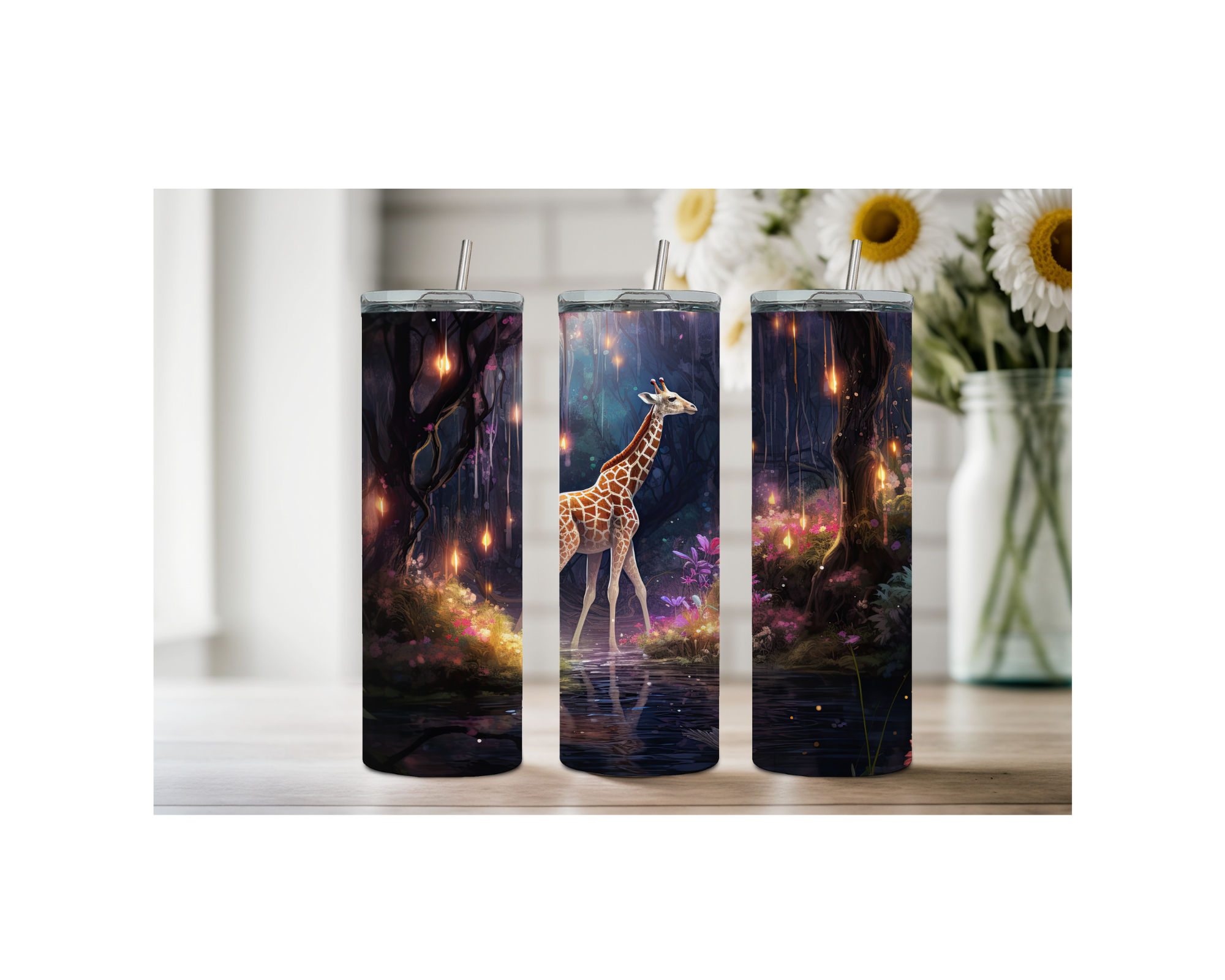 20-ounce Gentle Giraffe Whimsy Stainless Steel Tumbler. Multiple Images Available.