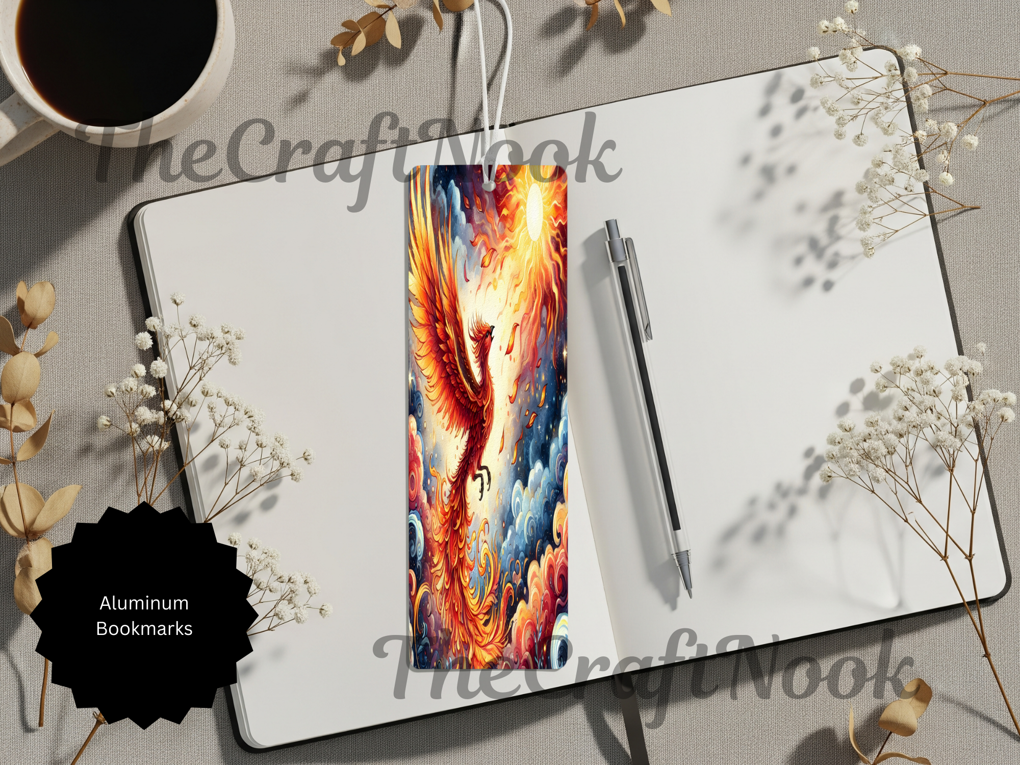 Phoenix Bookmarks - Handcrafted Metal Fire Bird Bookmarks with Beads & Glitter