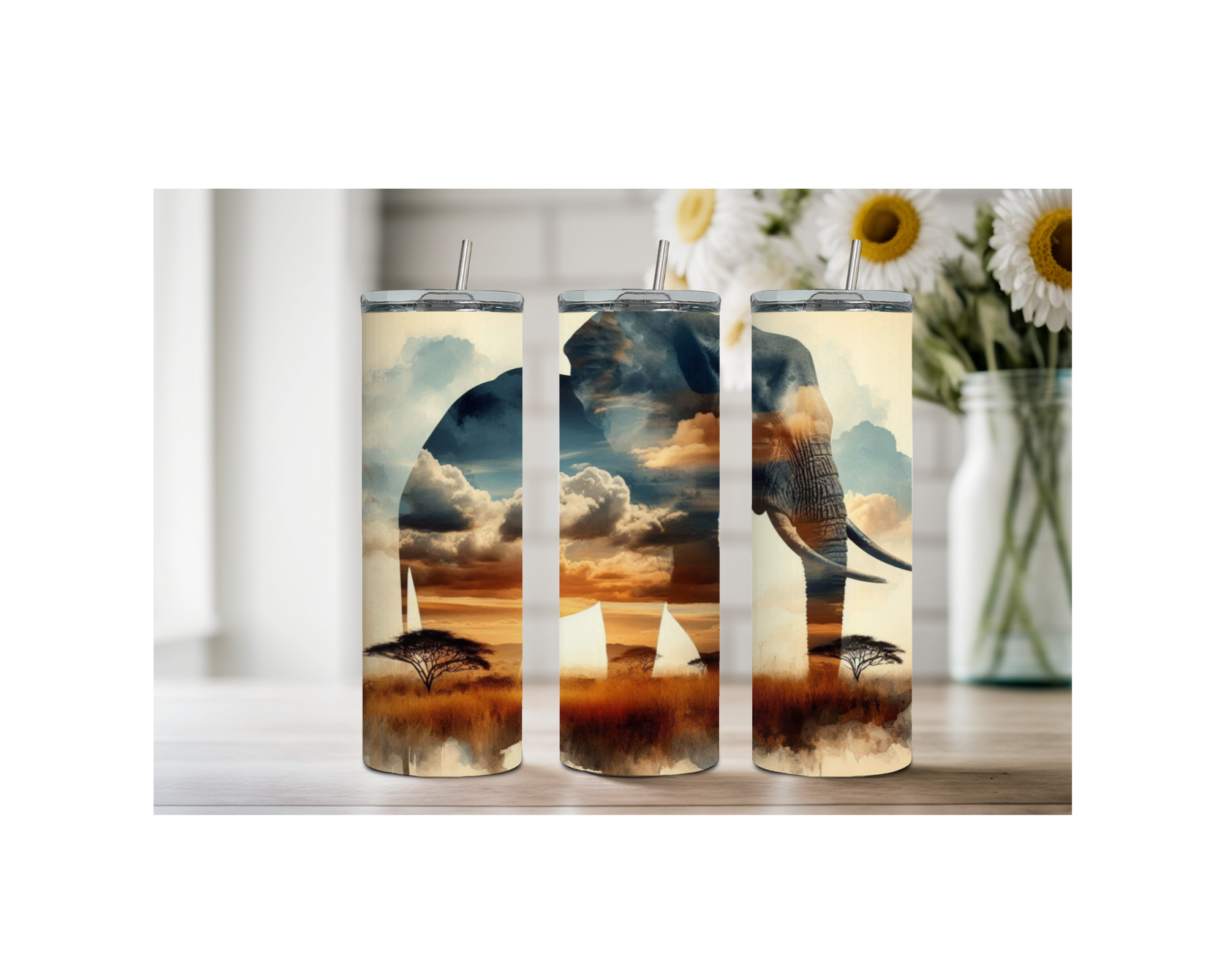 20 ounce Wise & Wonderful Elephant Stainless Tumbler. Multiple Sizes and Images Available.