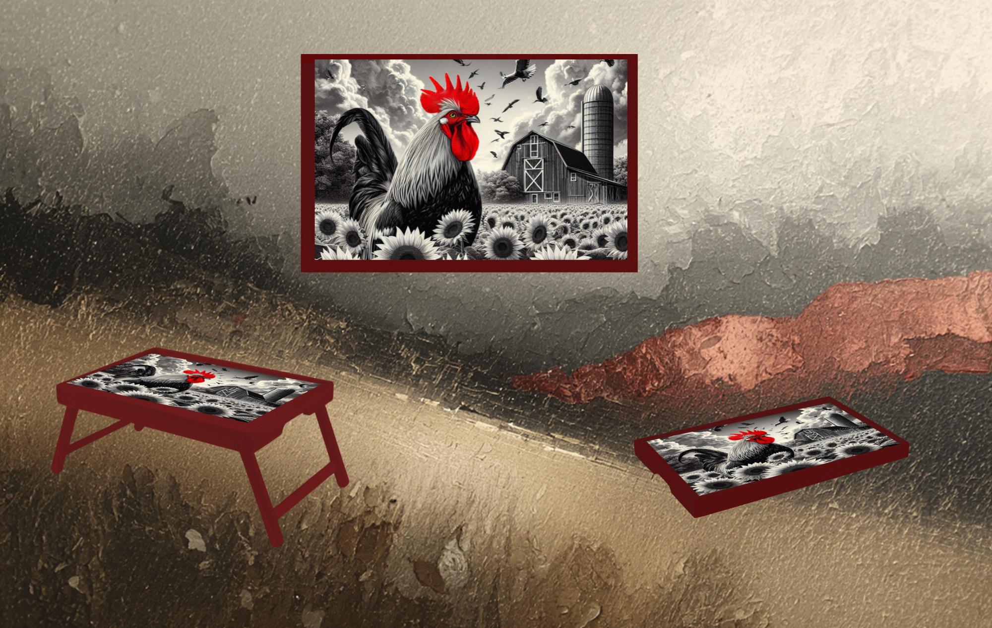 Chicken Foldable Wooden TV Tray or Bed tray/lap Desk, 2 Sizes and Multiple Images Available.