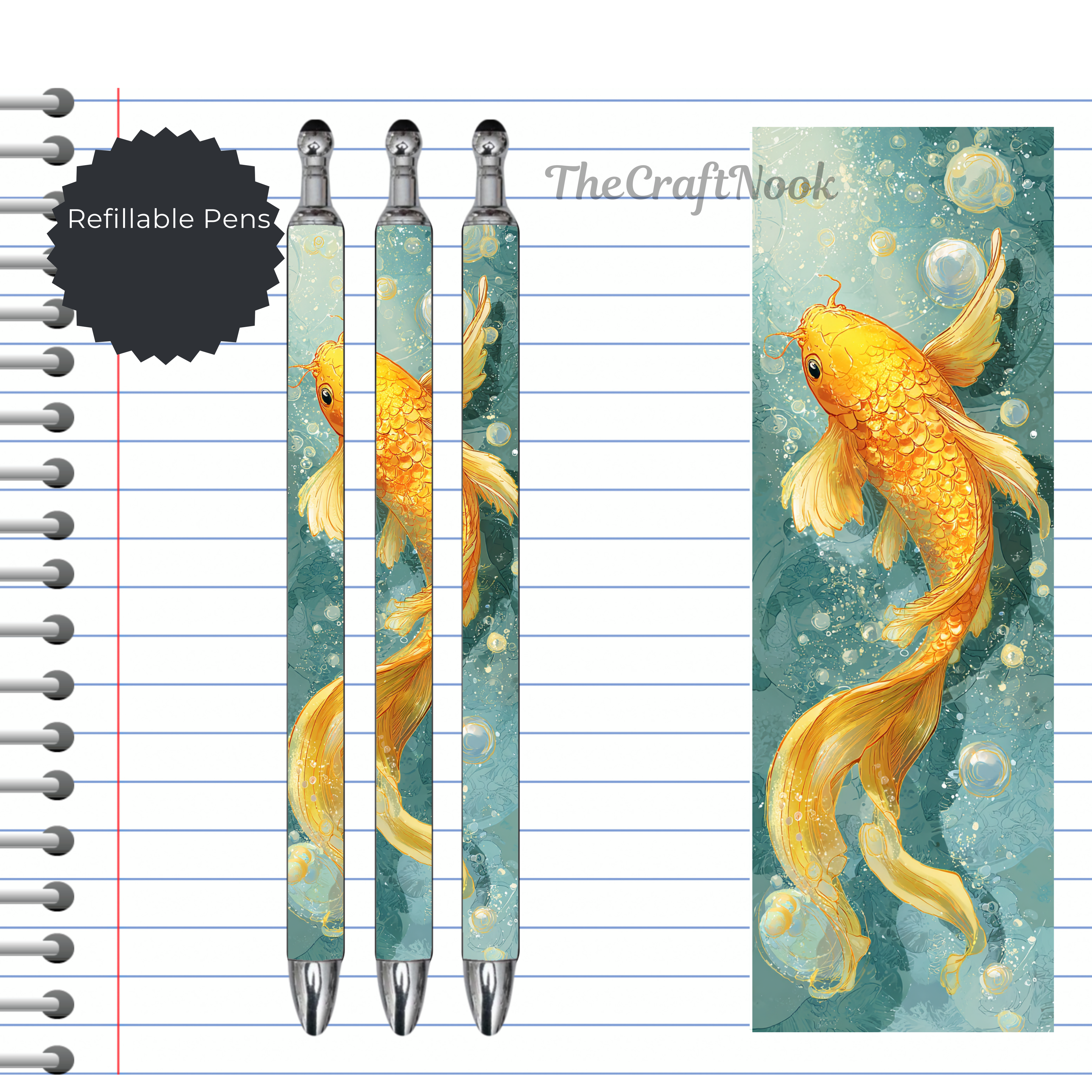 Koi Fish Refillable Pens, multiple options and Images available.