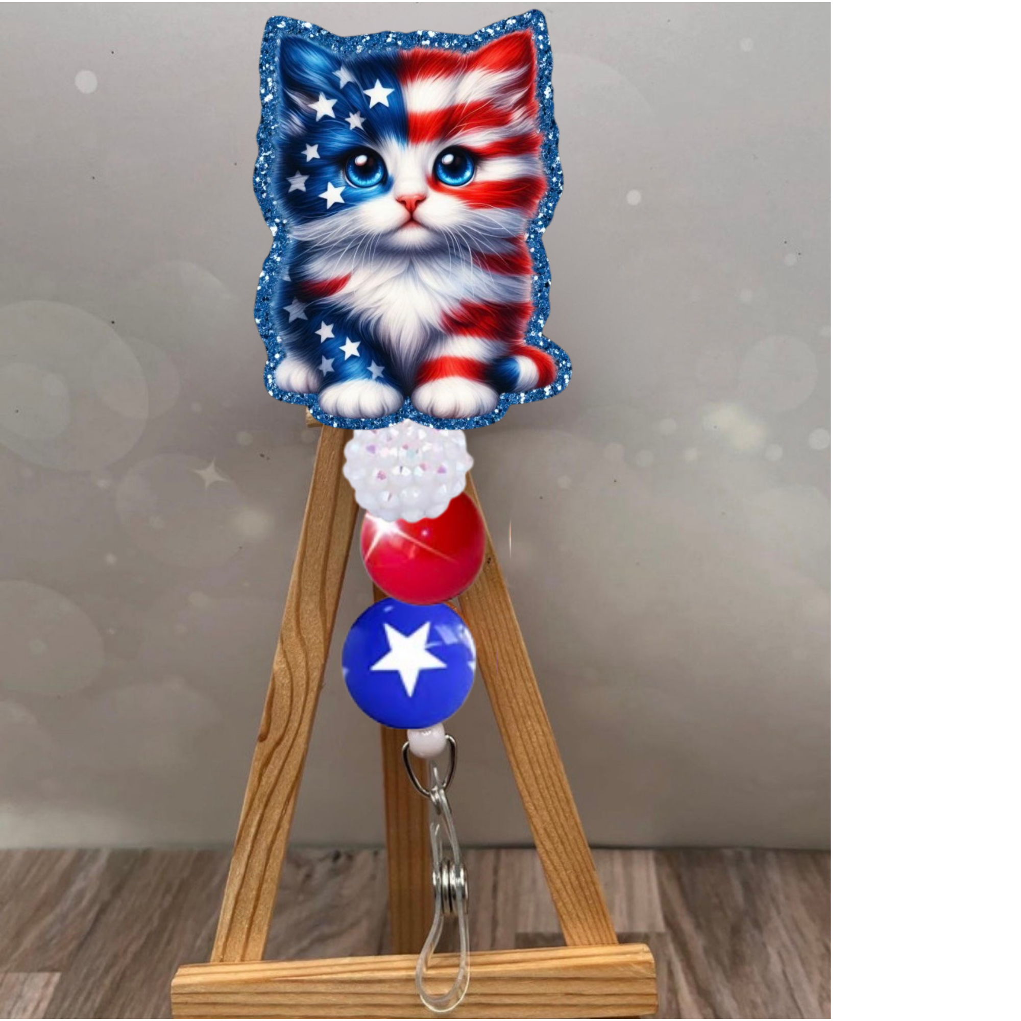 Patriotic Kitten Badge Pull