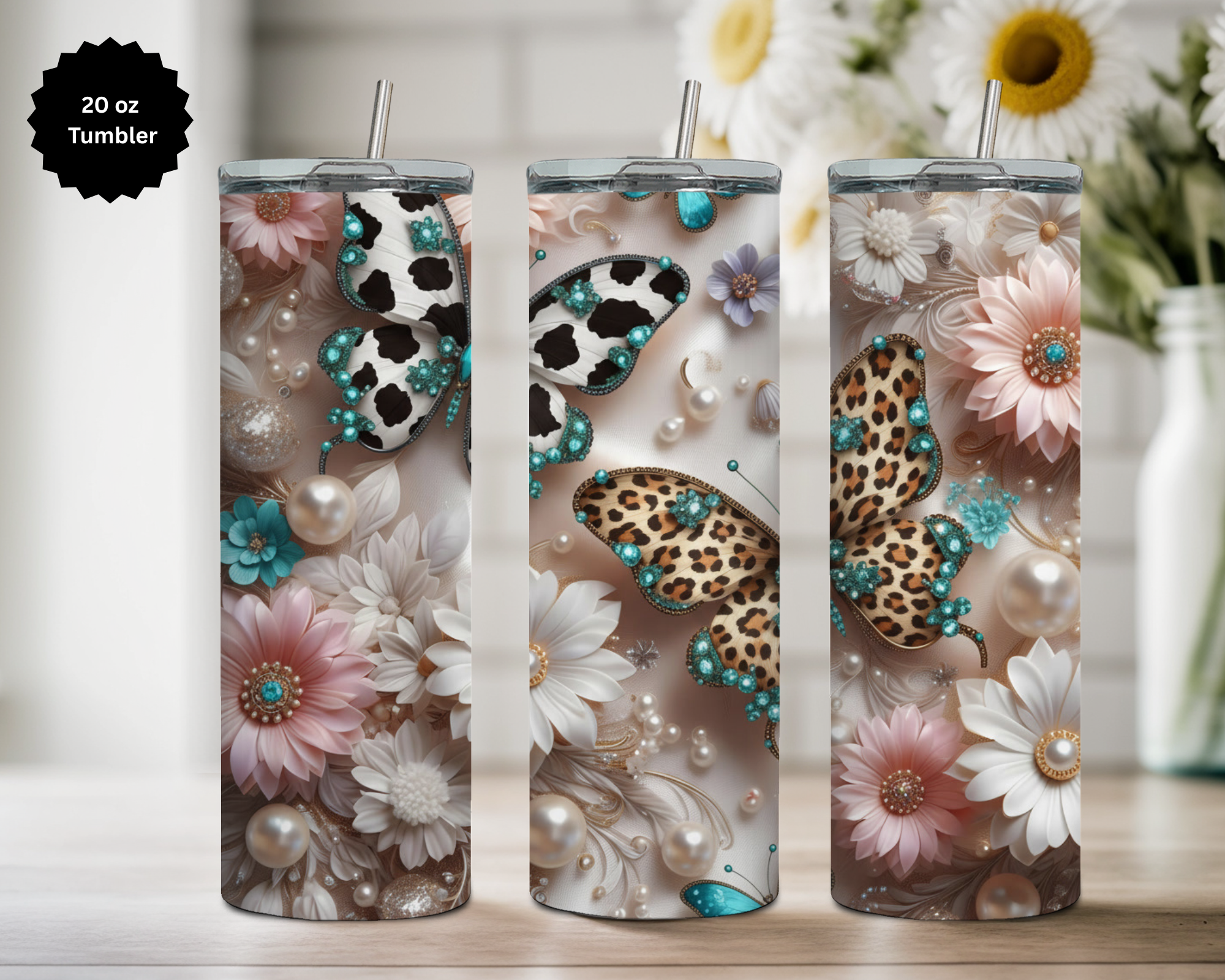 Butterfly 20 oz Stainless-Steel Tumblers. Multiple Sizes and Images Available.