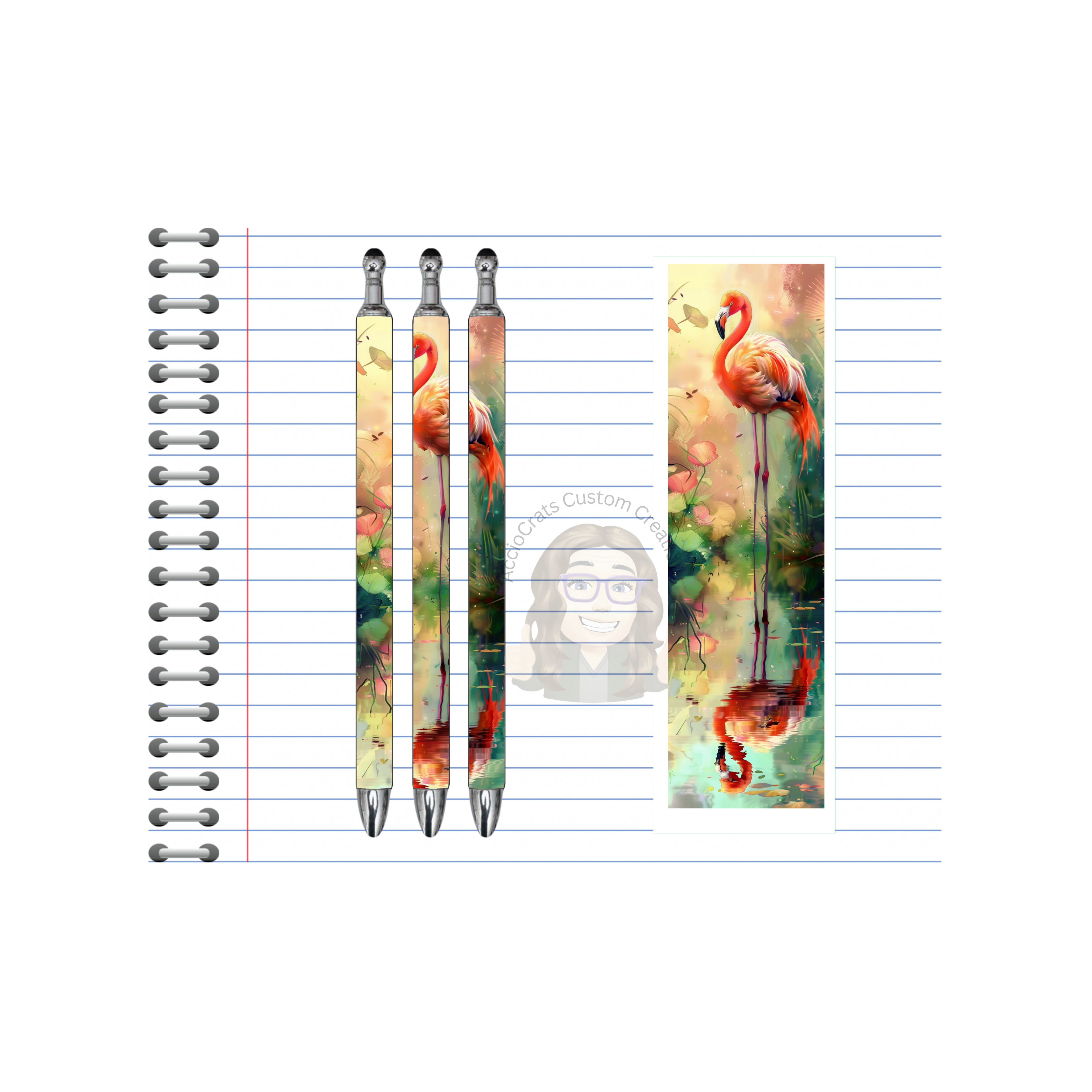 “Whimsical Island Refillable Pens, Flamingo Images multiple options and Images available.