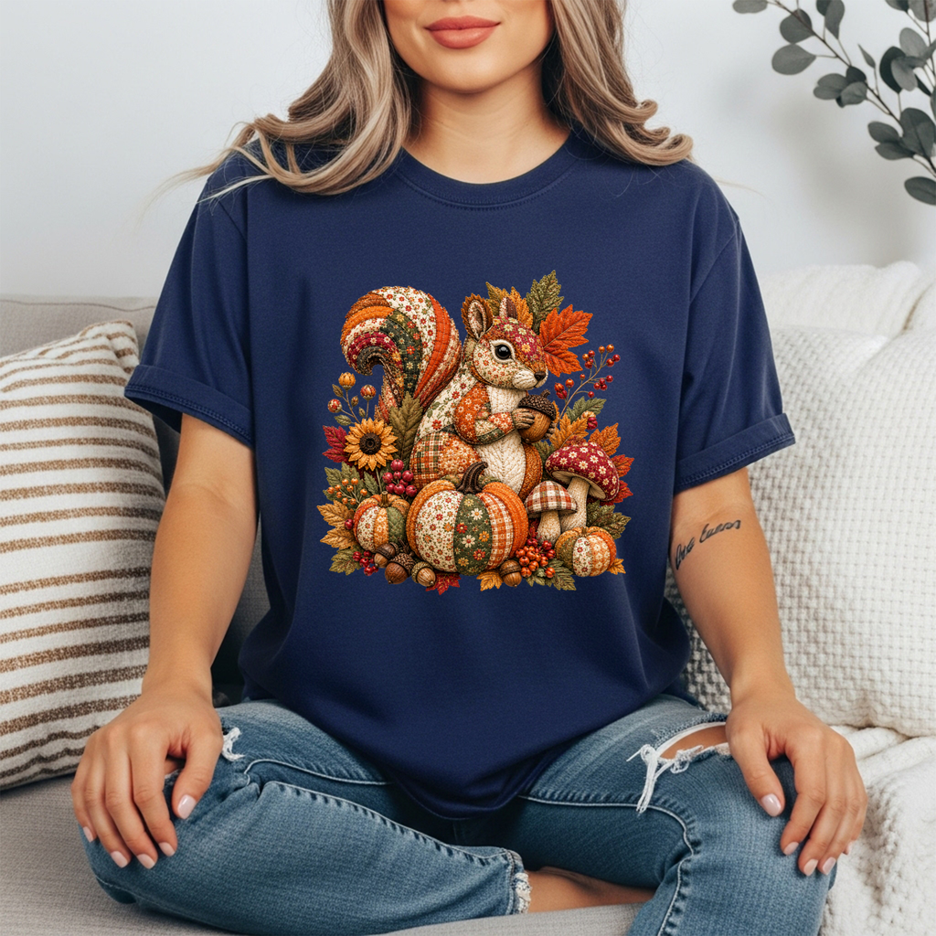 Patchwork Squirrel Tee | Cute Fall Graphic T-Shirt