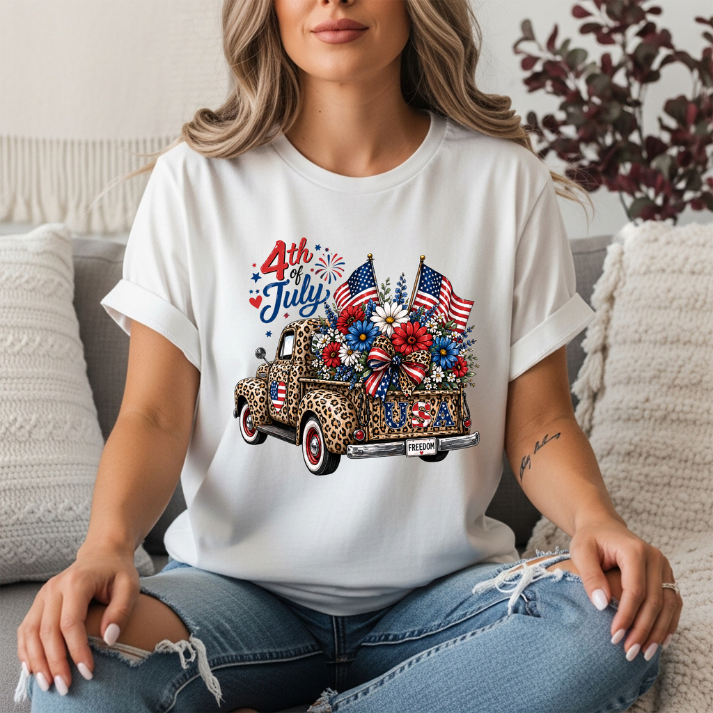 4th of July Cheetah Truck Graphic Tee