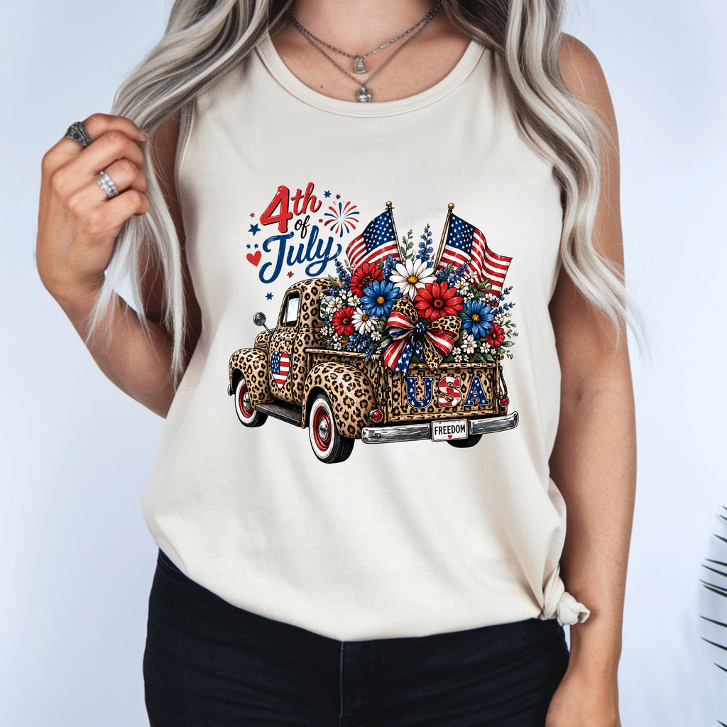 4th of July Cheetah Truck Tank Top