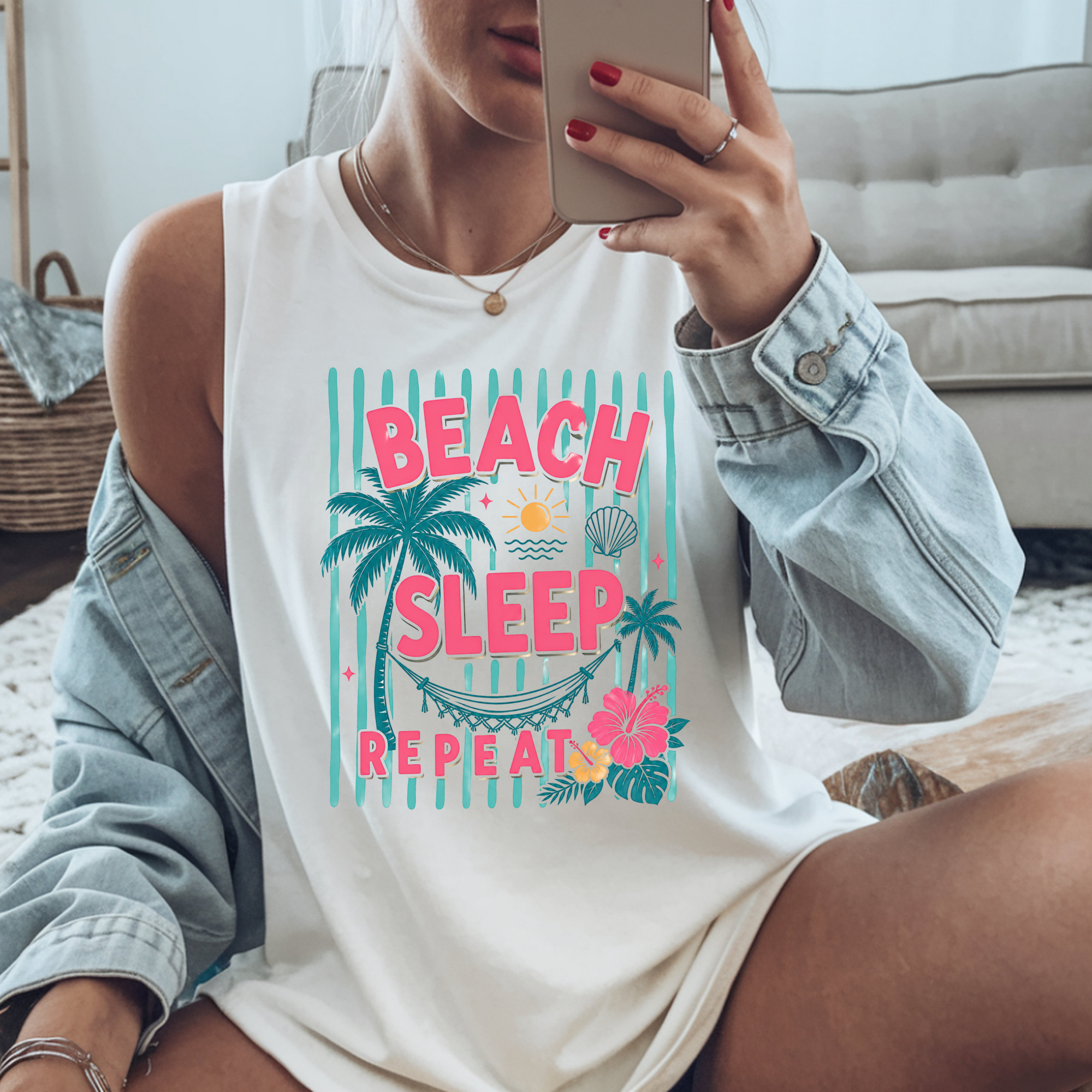 Beach Sleep Repeat Garment-Dyed Tank Top