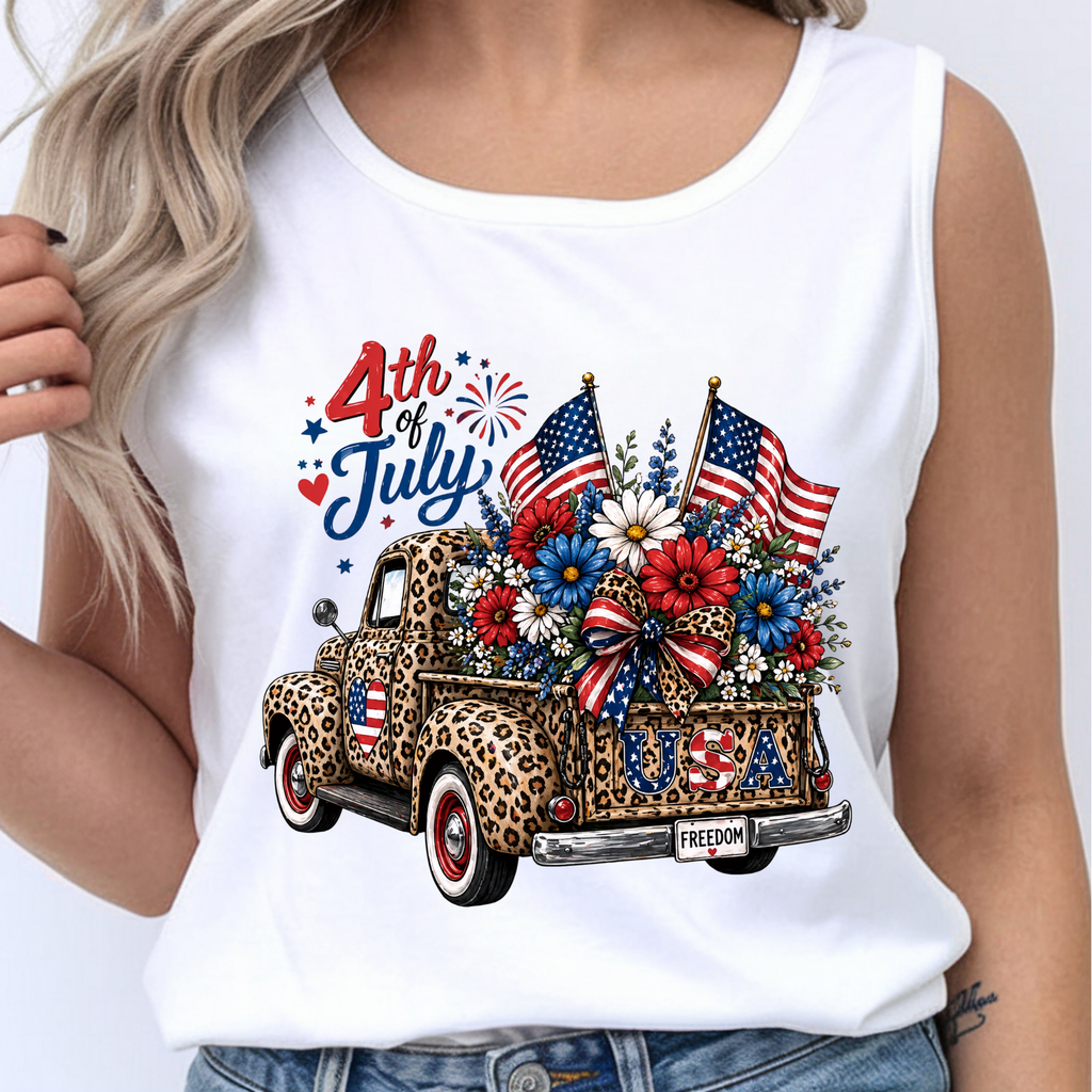 4th of July Cheetah Truck Tank Top