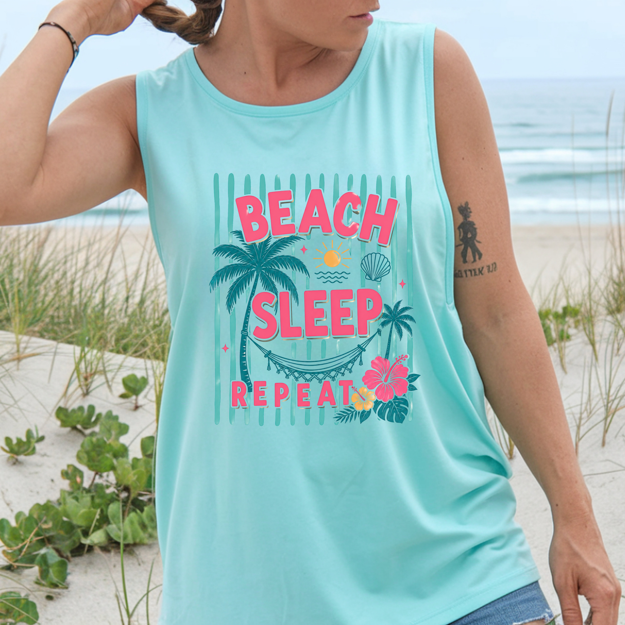 Beach Sleep Repeat Garment-Dyed Tank Top