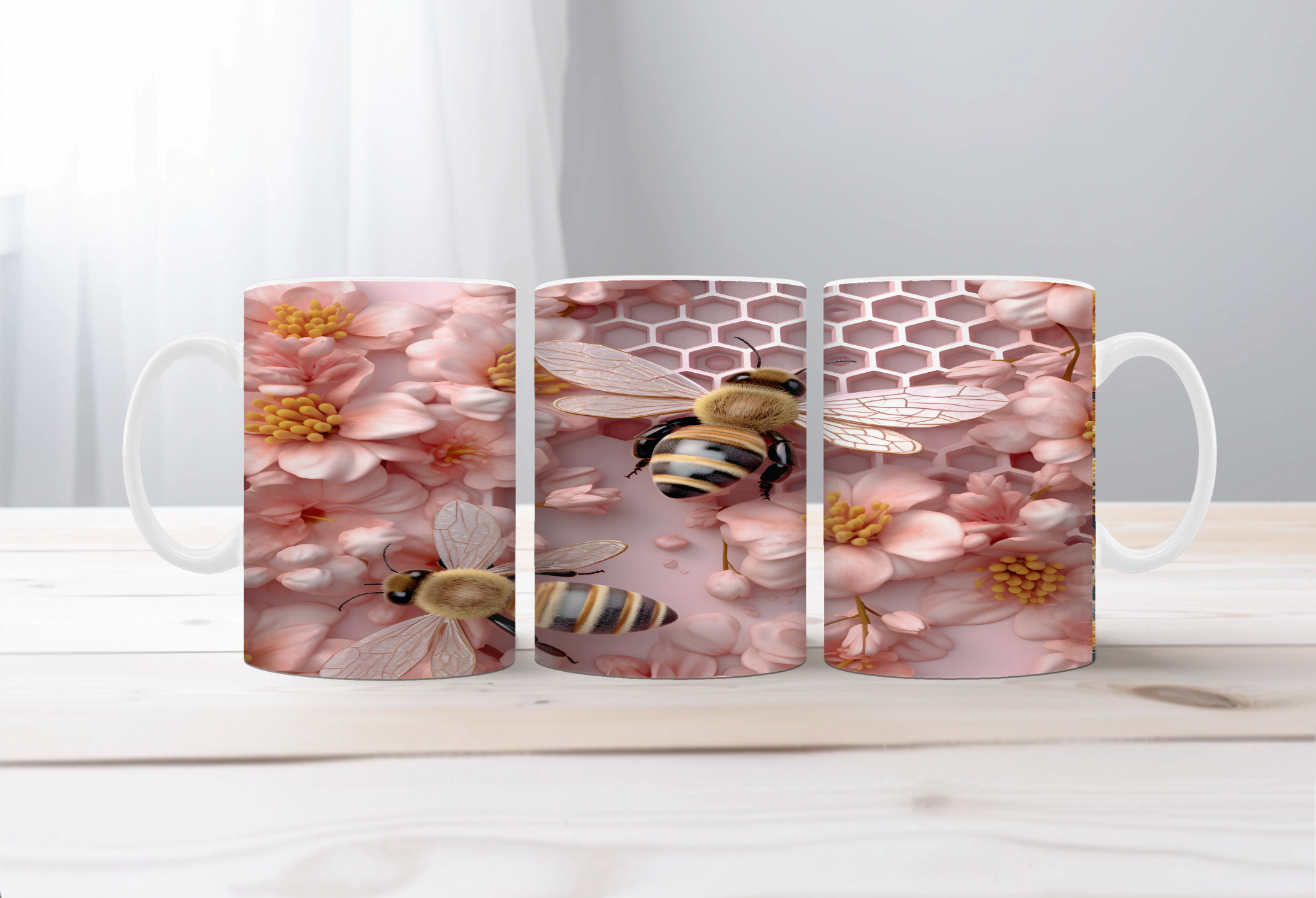 Buzzing Into the Day Honeybee Coffee Mugs. Two size options. Multiple images to choose.