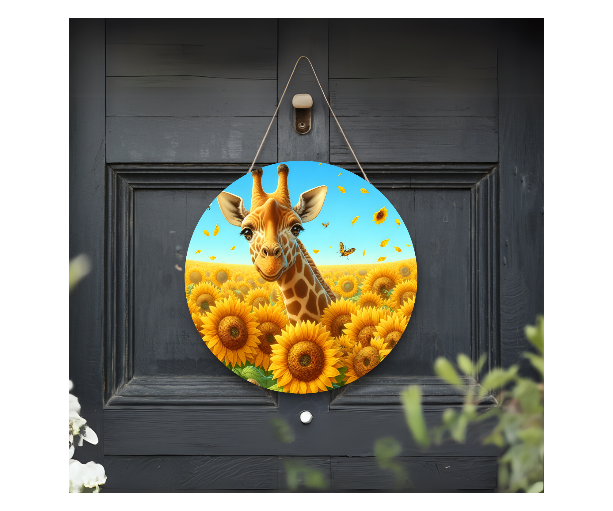 Good Vibes, Tall Smiles Giraffe Welcome Sign