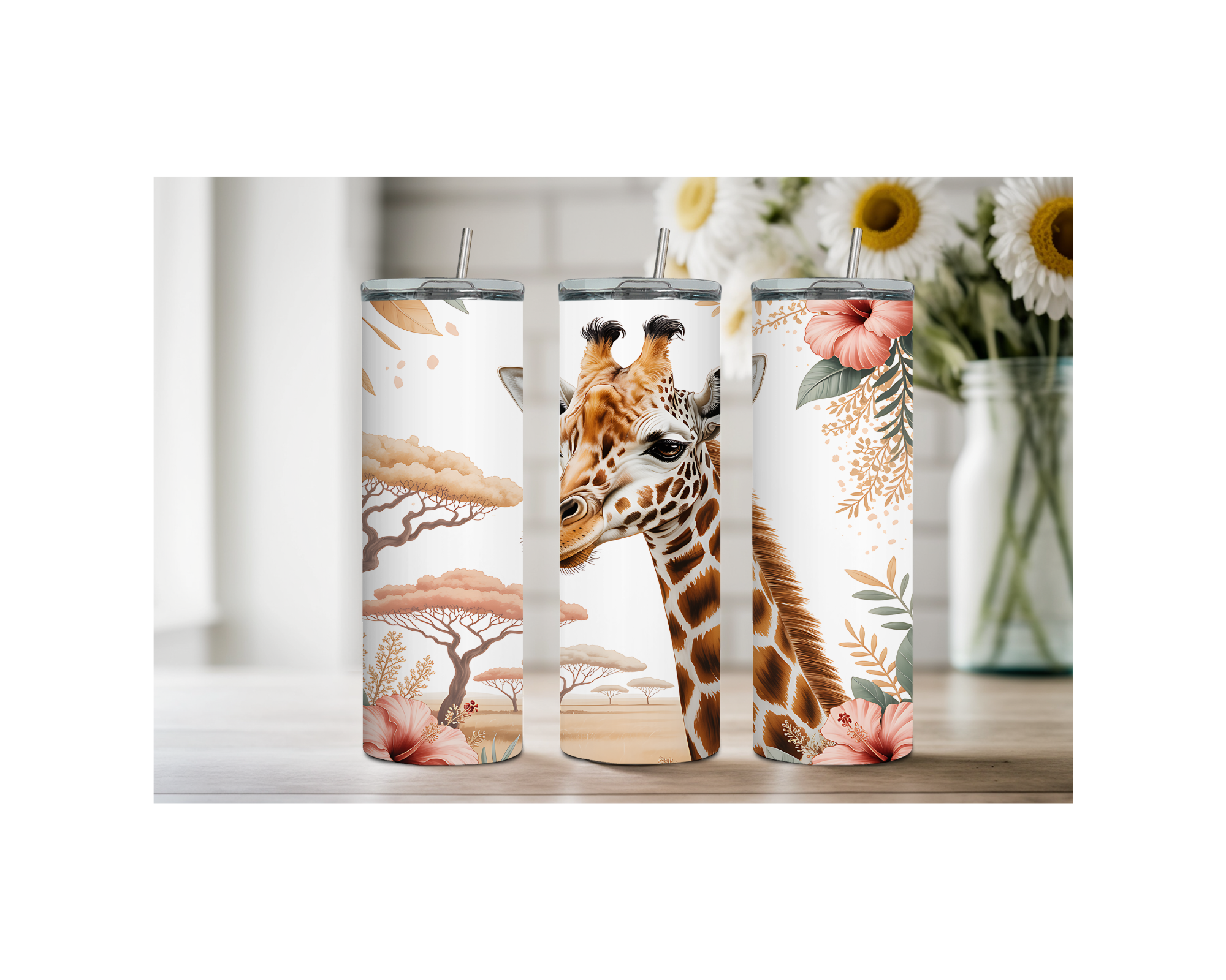 20-ounce Gentle Giraffe Whimsy Stainless Steel Tumbler. Multiple Images Available.