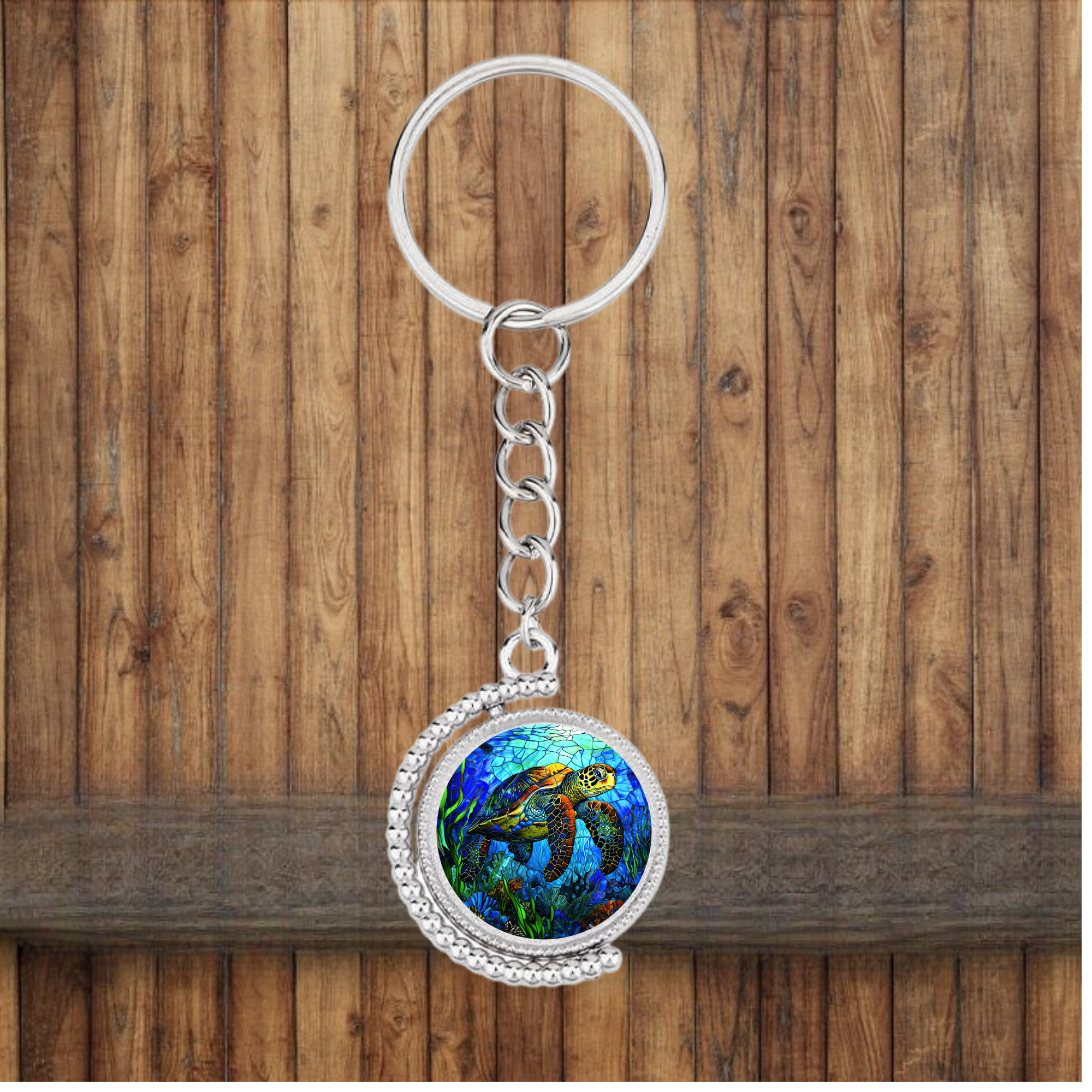 Sea Turtle Bezel Keychain — Choose Your Design