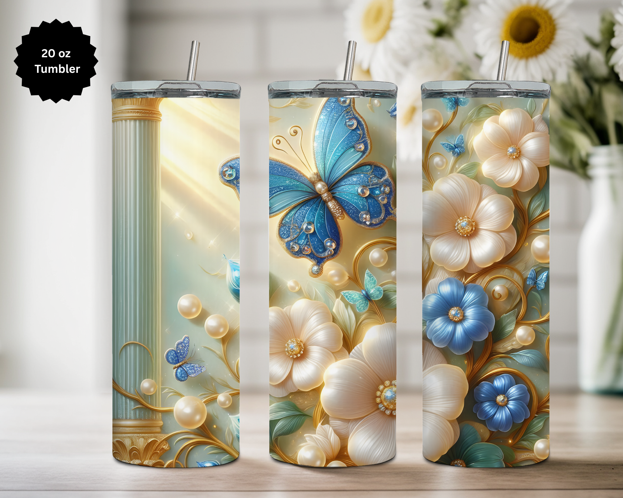 Butterfly 20 oz Stainless-Steel Tumblers. Multiple Sizes and Images Available.