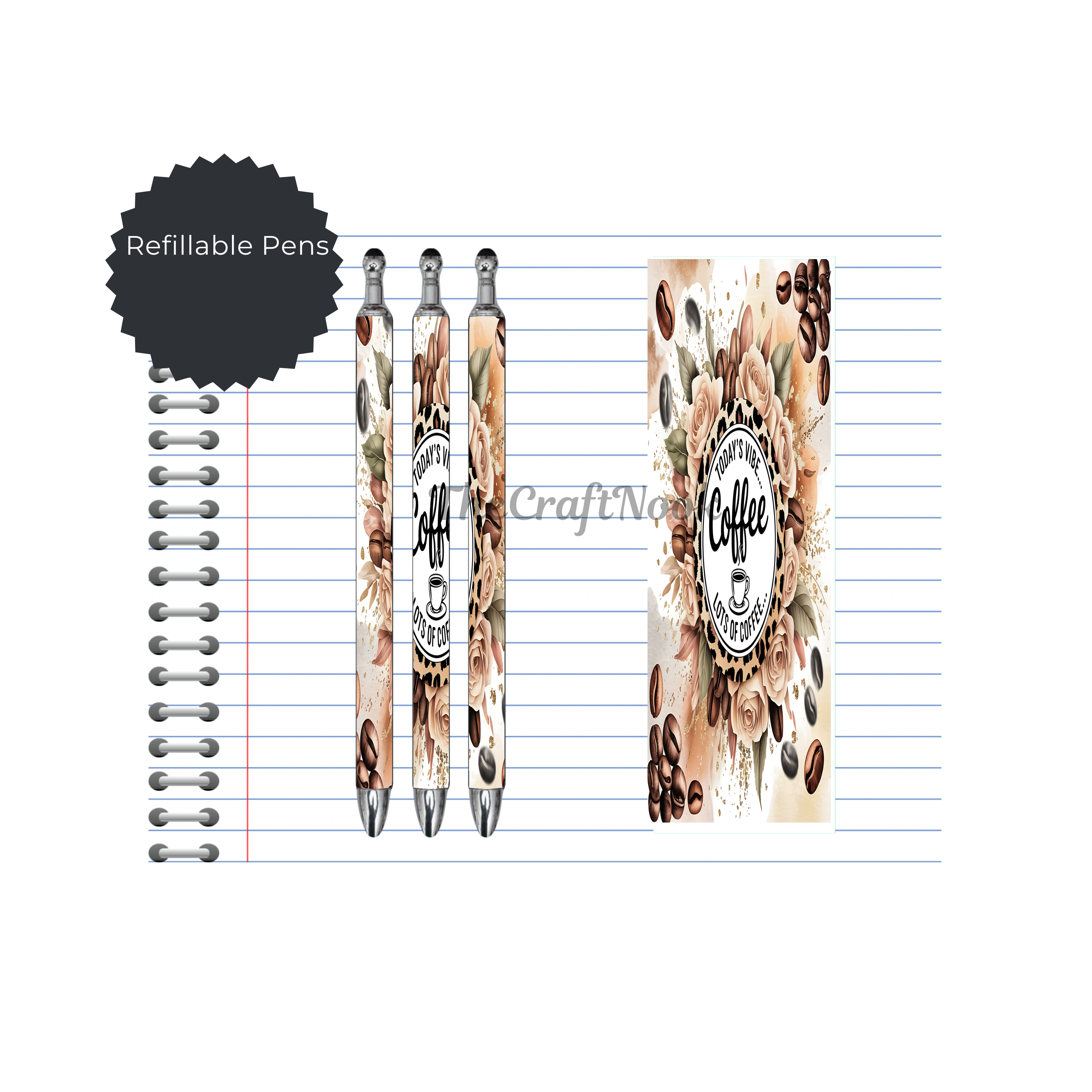 Caffeine & Creativity Refillable Pens, multiple options and Images available.