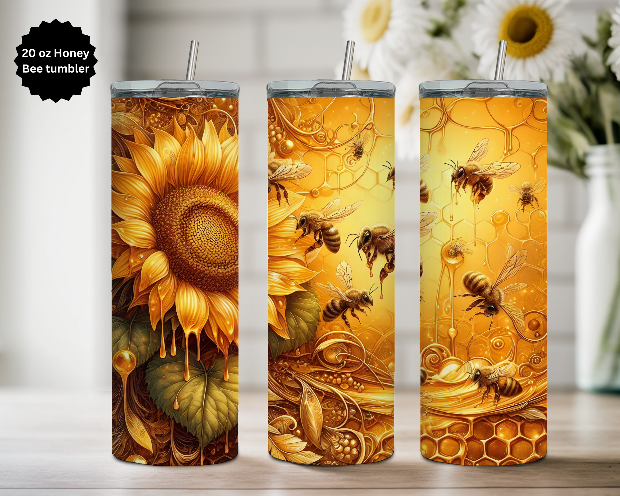 20 oz Honeybee tumbler. Multiple Images Available.