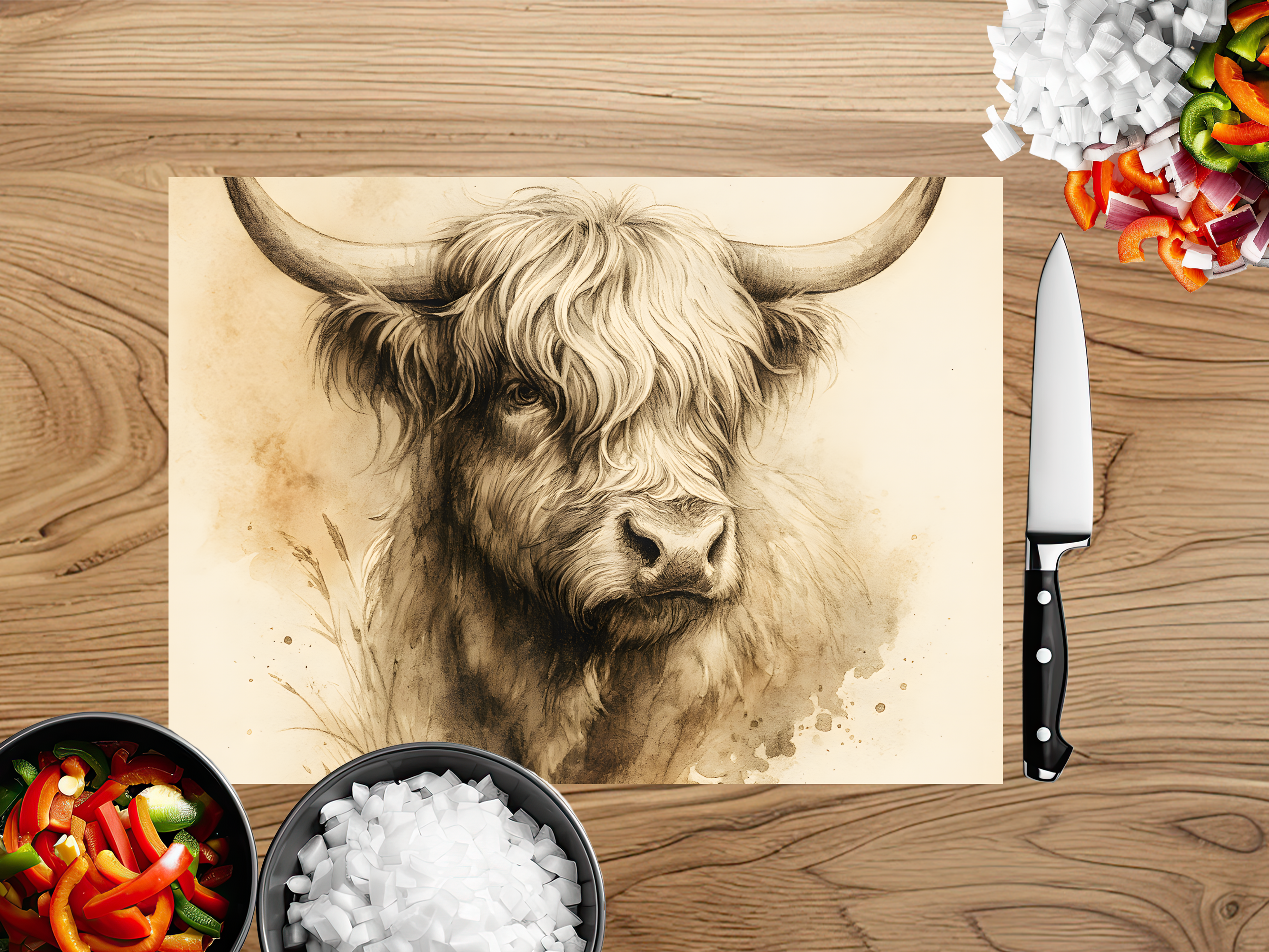 Highland Cow Farmhouse Cutting Board