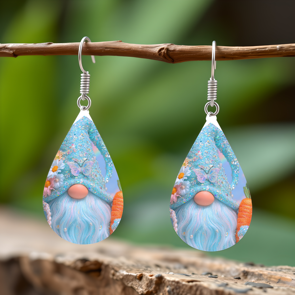 Easter Gnome Earrings Blue
