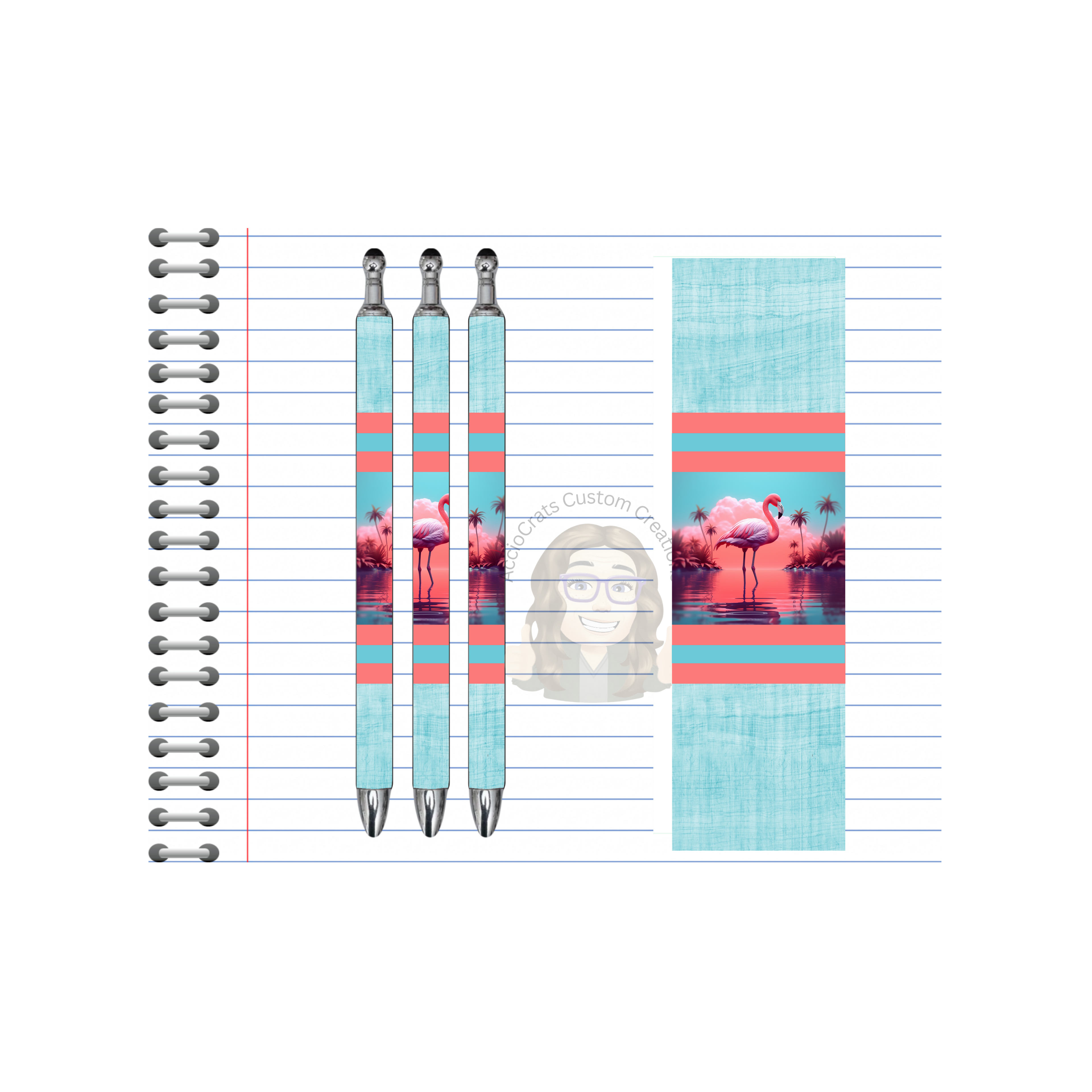 “Whimsical Island Refillable Pens, Flamingo Images multiple options and Images available.