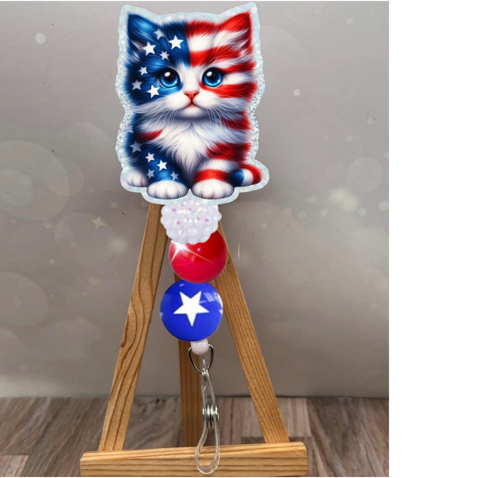 Patriotic Kitten Badge Pull