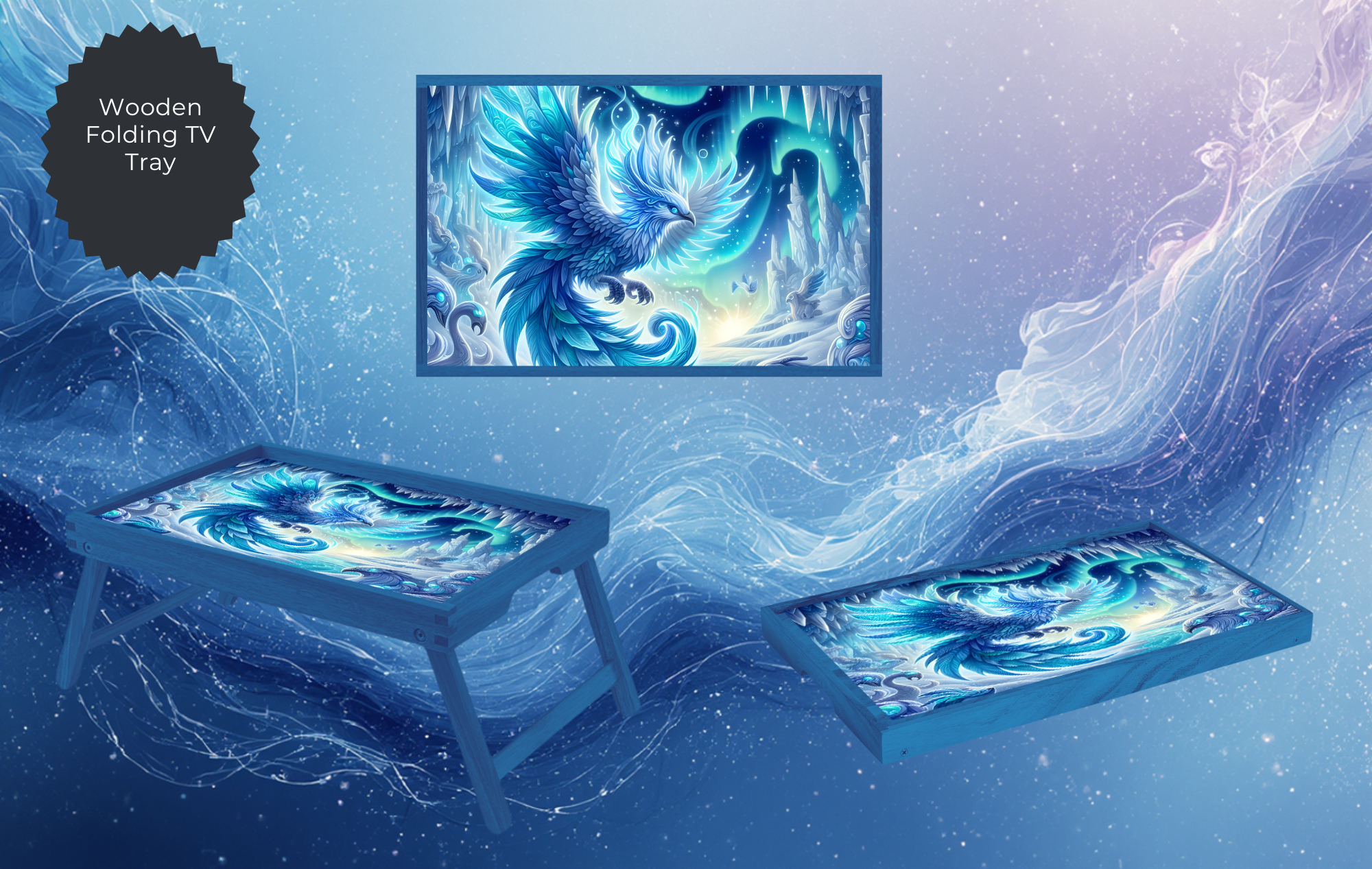 Phoenix Folding TV Tray Table - Fire Bird Wooden Lap Desk & Bed Tray