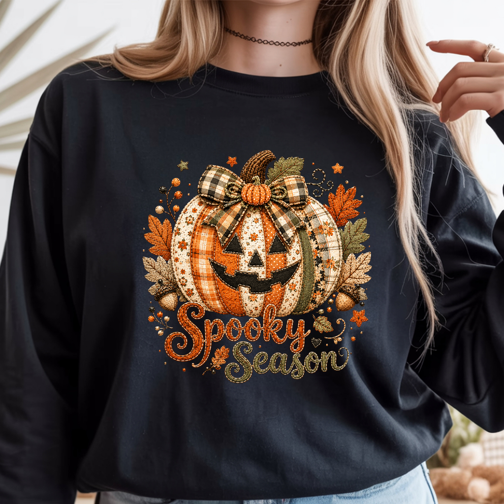 Spooky Season Patchwork Long-Sleeve T-Shirt