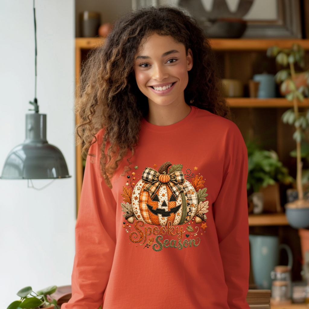 Spooky Season Patchwork Long-Sleeve T-Shirt