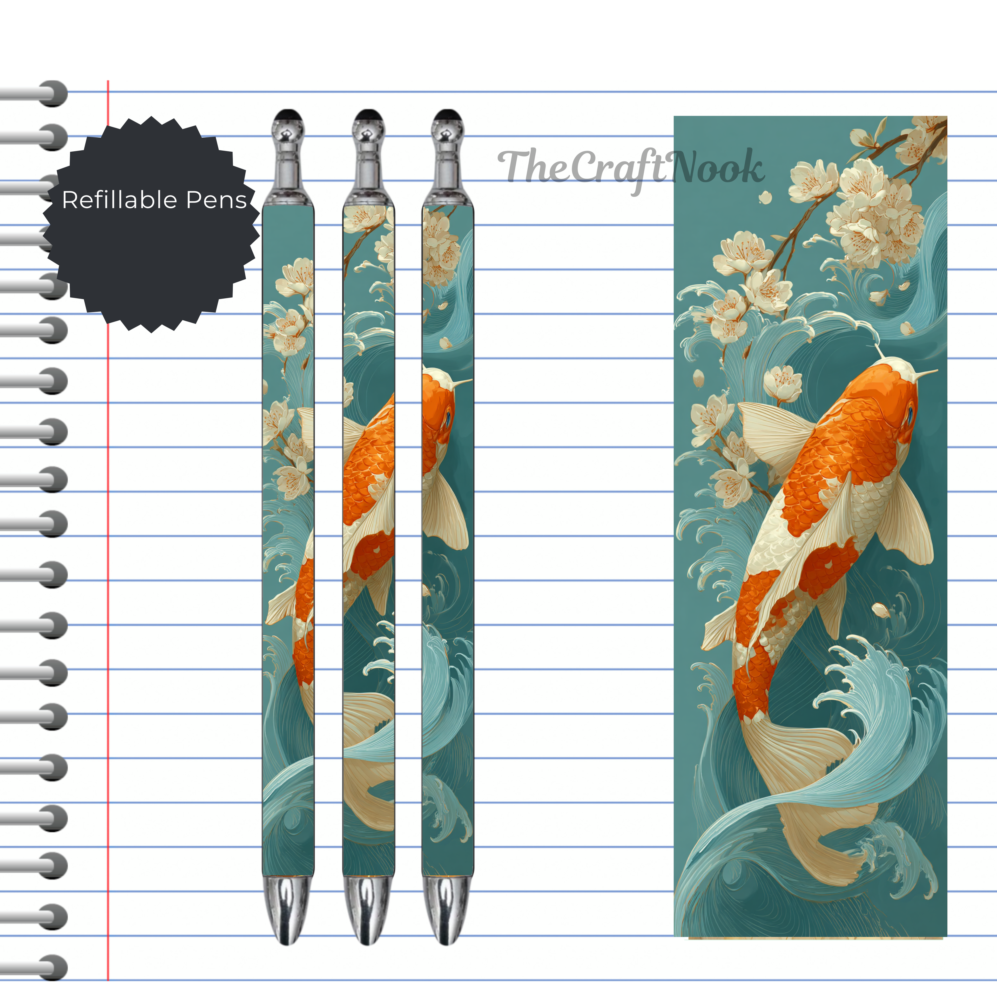 Koi Fish Refillable Pens, multiple options and Images available.