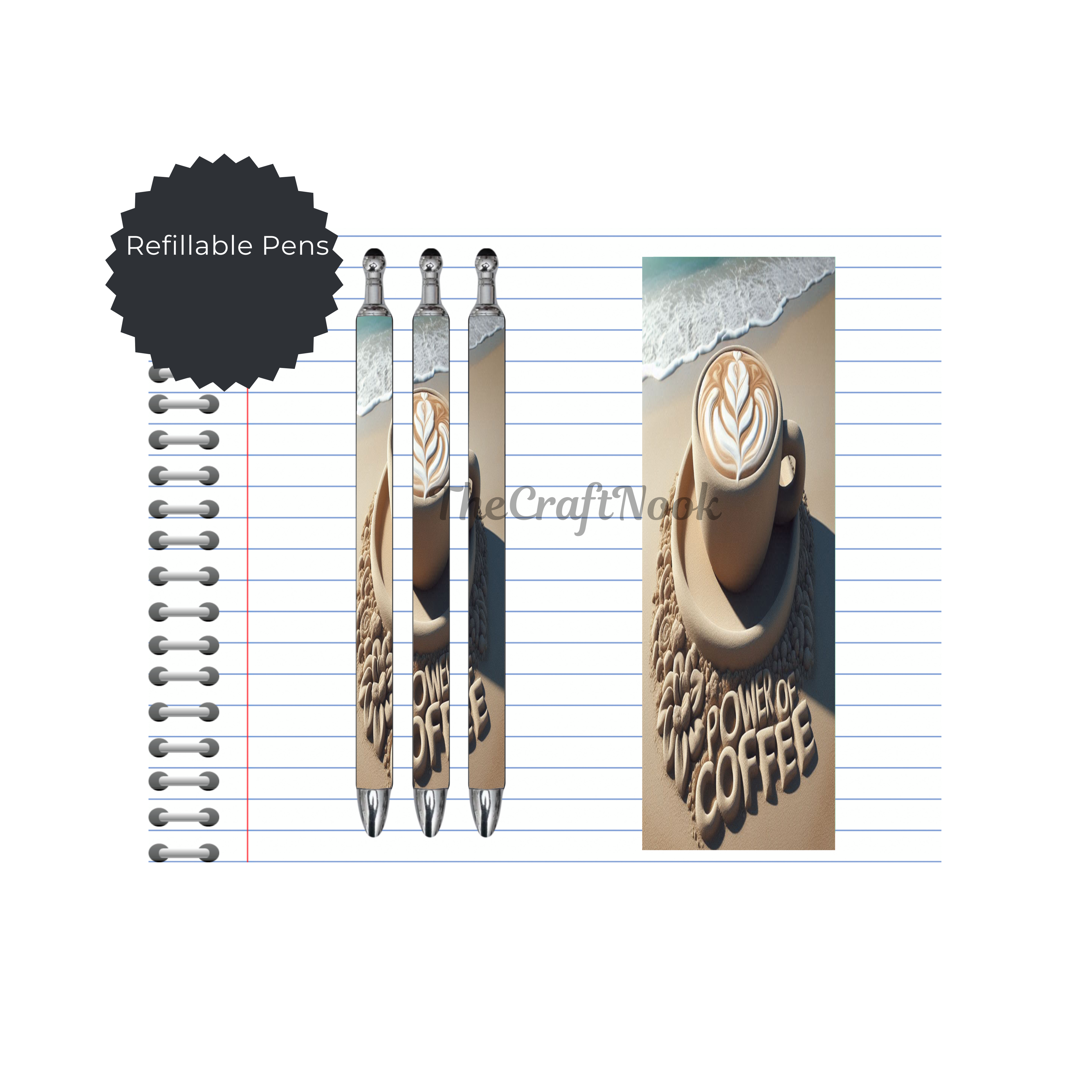 Caffeine & Creativity Refillable Pens, multiple options and Images available.