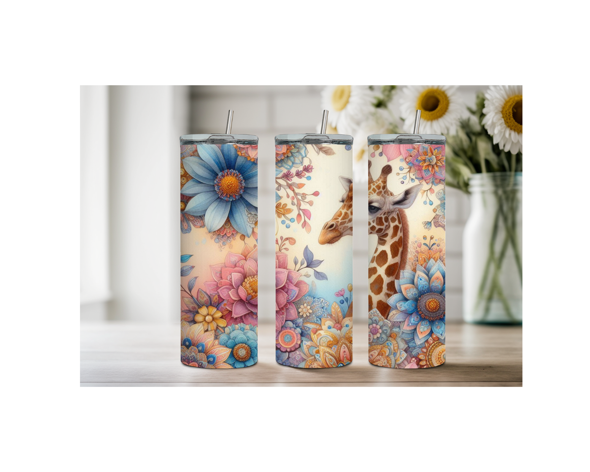 20-ounce Gentle Giraffe Whimsy Stainless Steel Tumbler. Multiple Images Available.