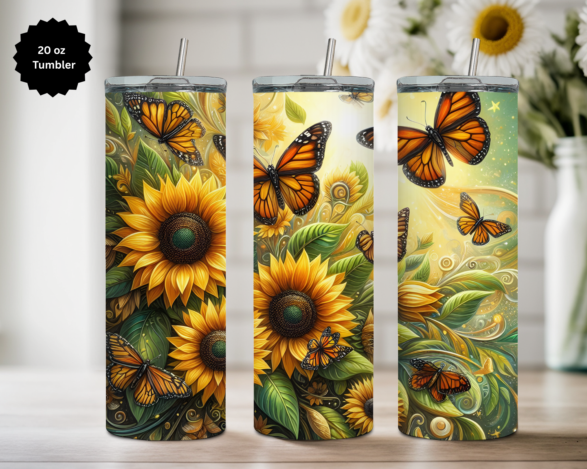 Butterfly 20 oz Stainless-Steel Tumblers. Multiple Sizes and Images Available.
