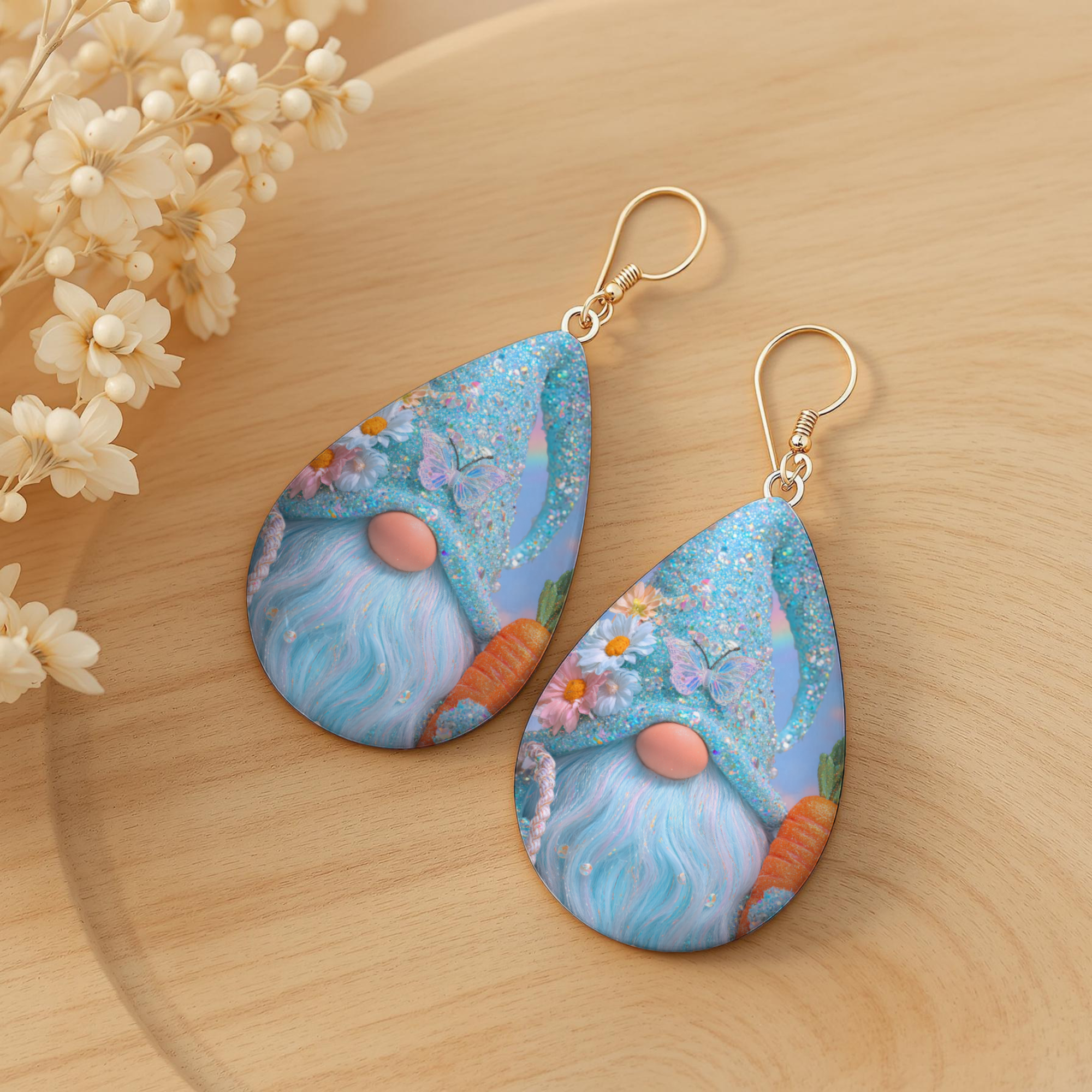 Easter Gnome Earrings Blue