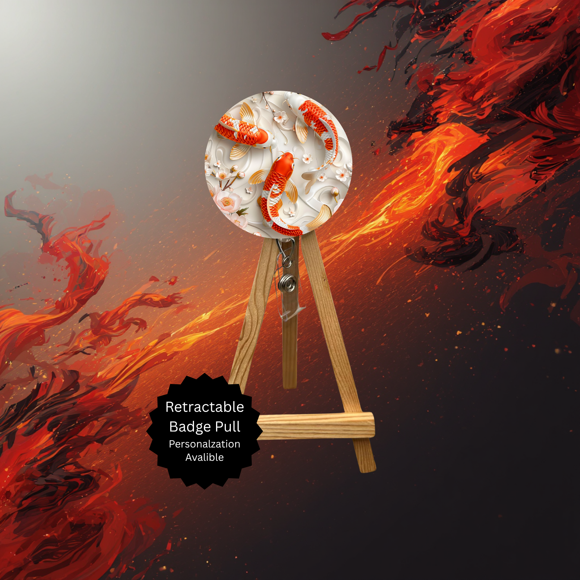 Koi Fish Badge Pulls. Multiple Images Available. Add Beads or Shimmer Glitter Options.