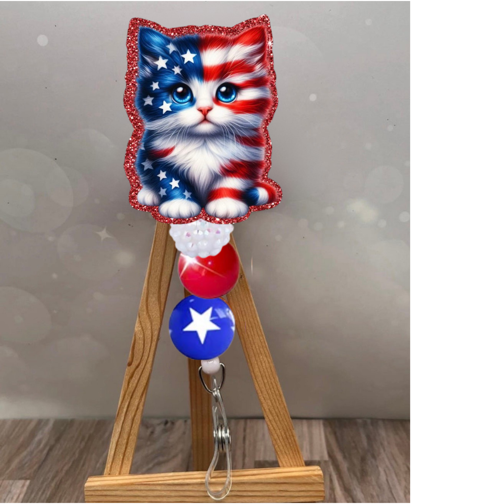 Patriotic Kitten Badge Pull