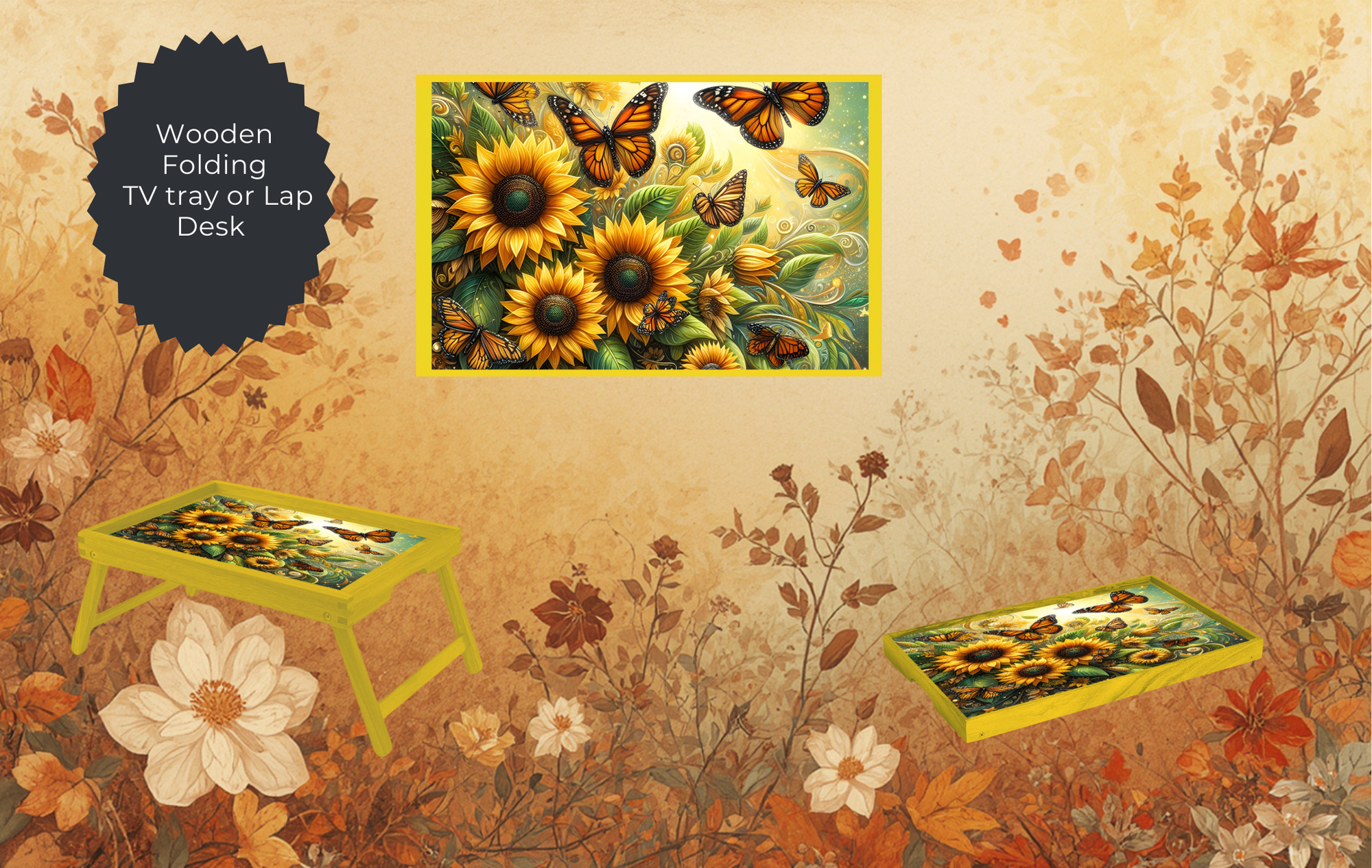 Butterfly Folding TV Trays - Handcrafted Wooden Serving Trays with Glitter
