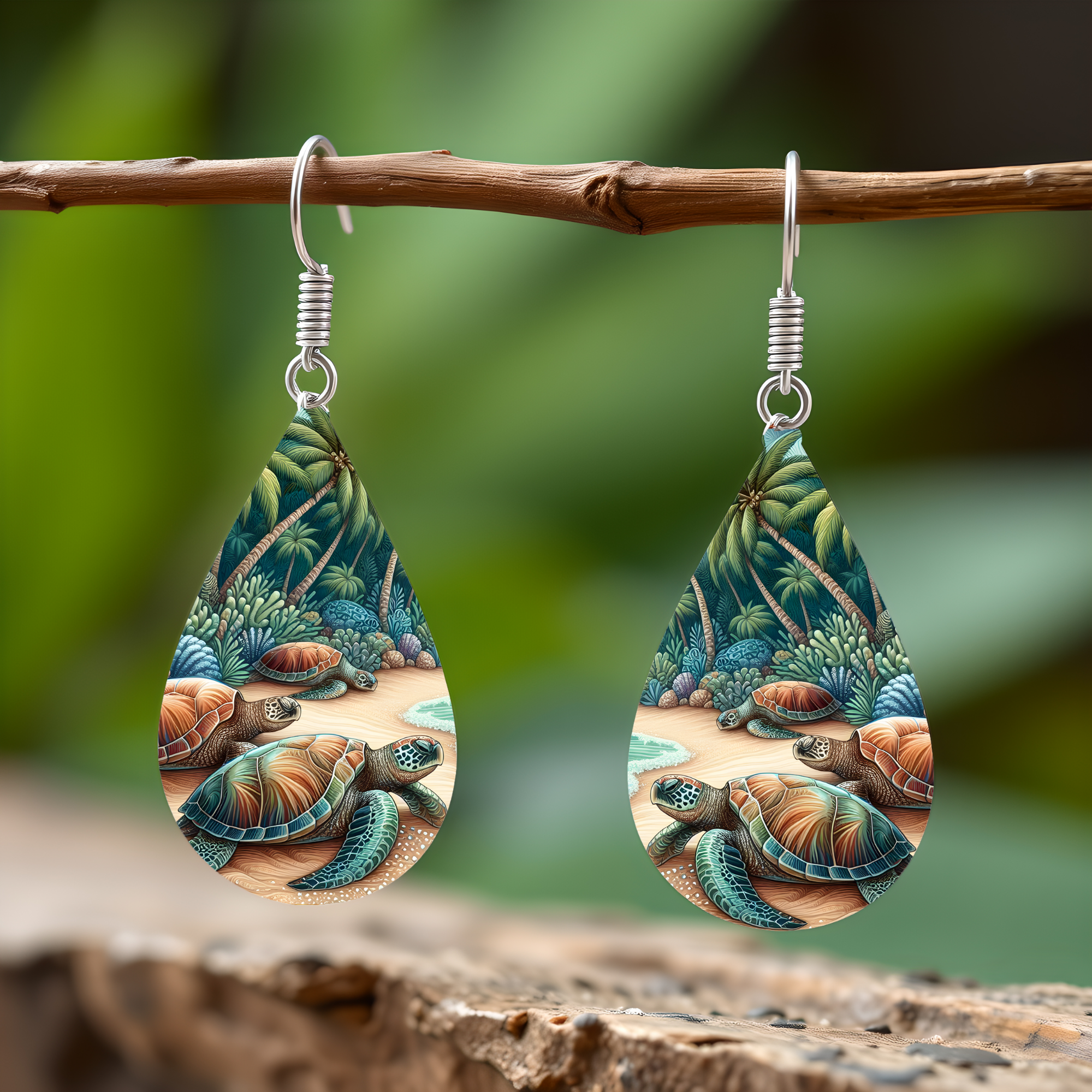 Sea Turtle Teardrop Earrings — Choose Your Design