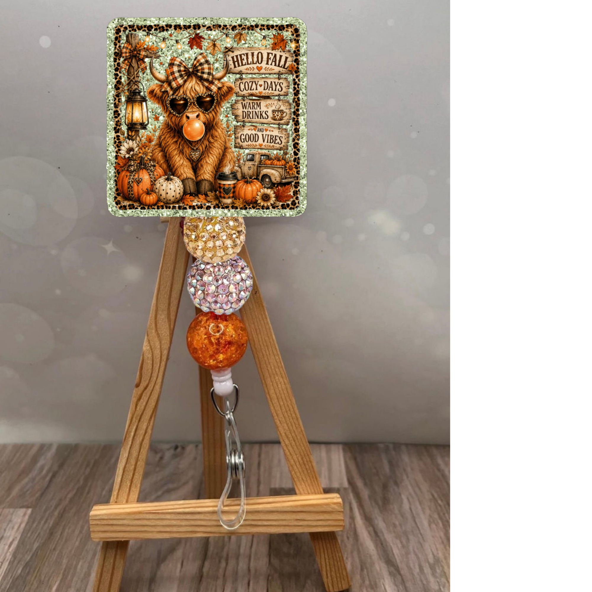 Hello Fall Highland Cow Badge Pull