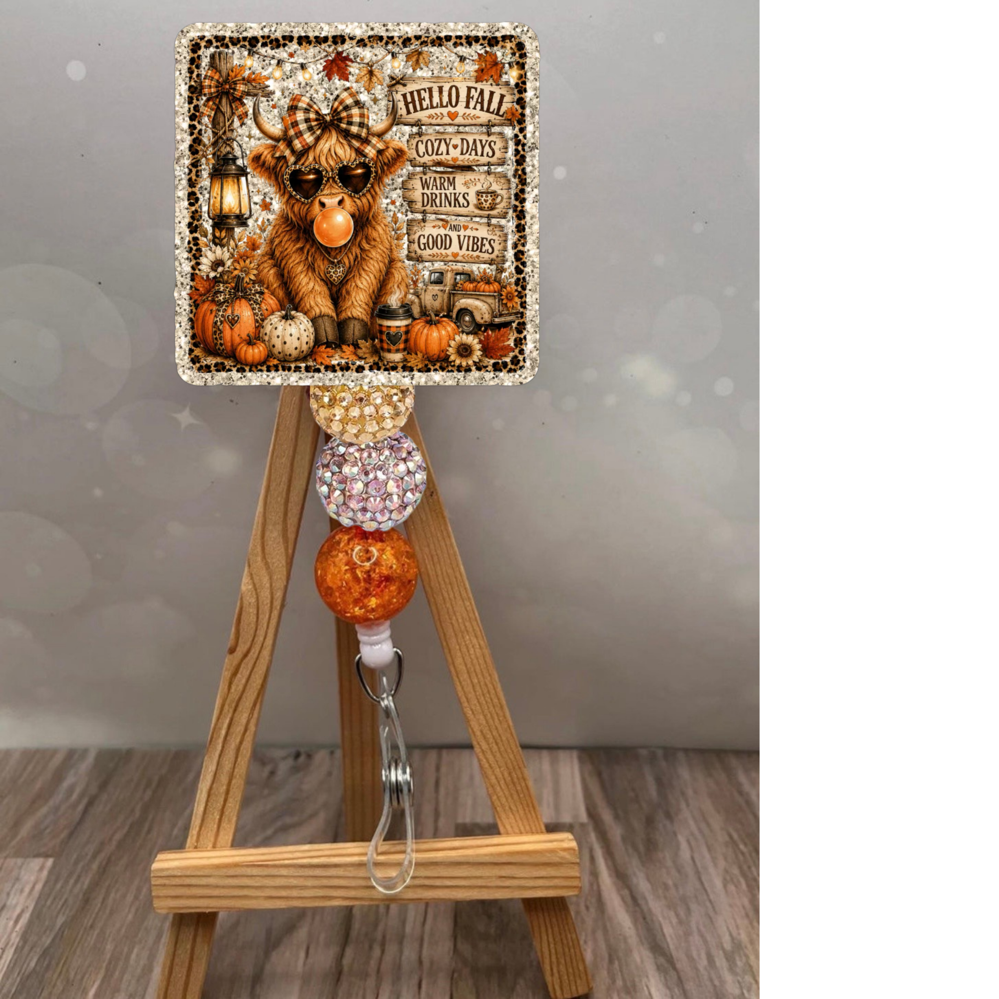 Hello Fall Highland Cow Badge Pull