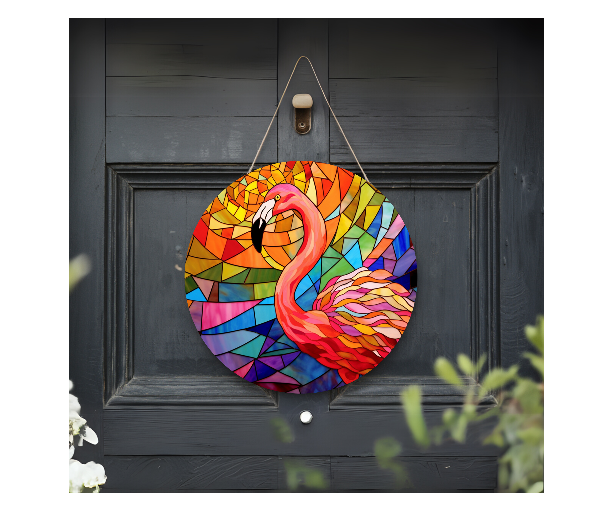 Home of the Flock Flamingo Door Signs, Multiple images options.