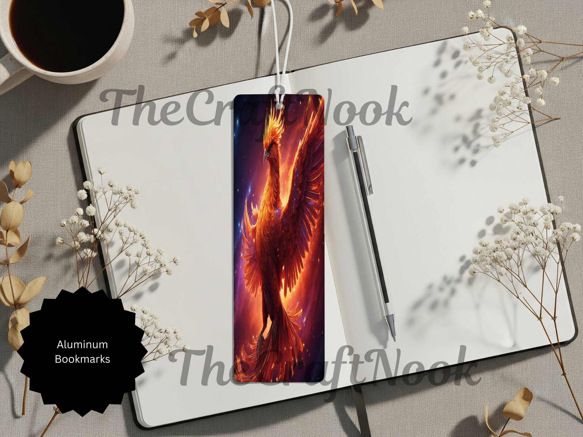 Phoenix Bookmarks - Handcrafted Metal Fire Bird Bookmarks with Beads & Glitter