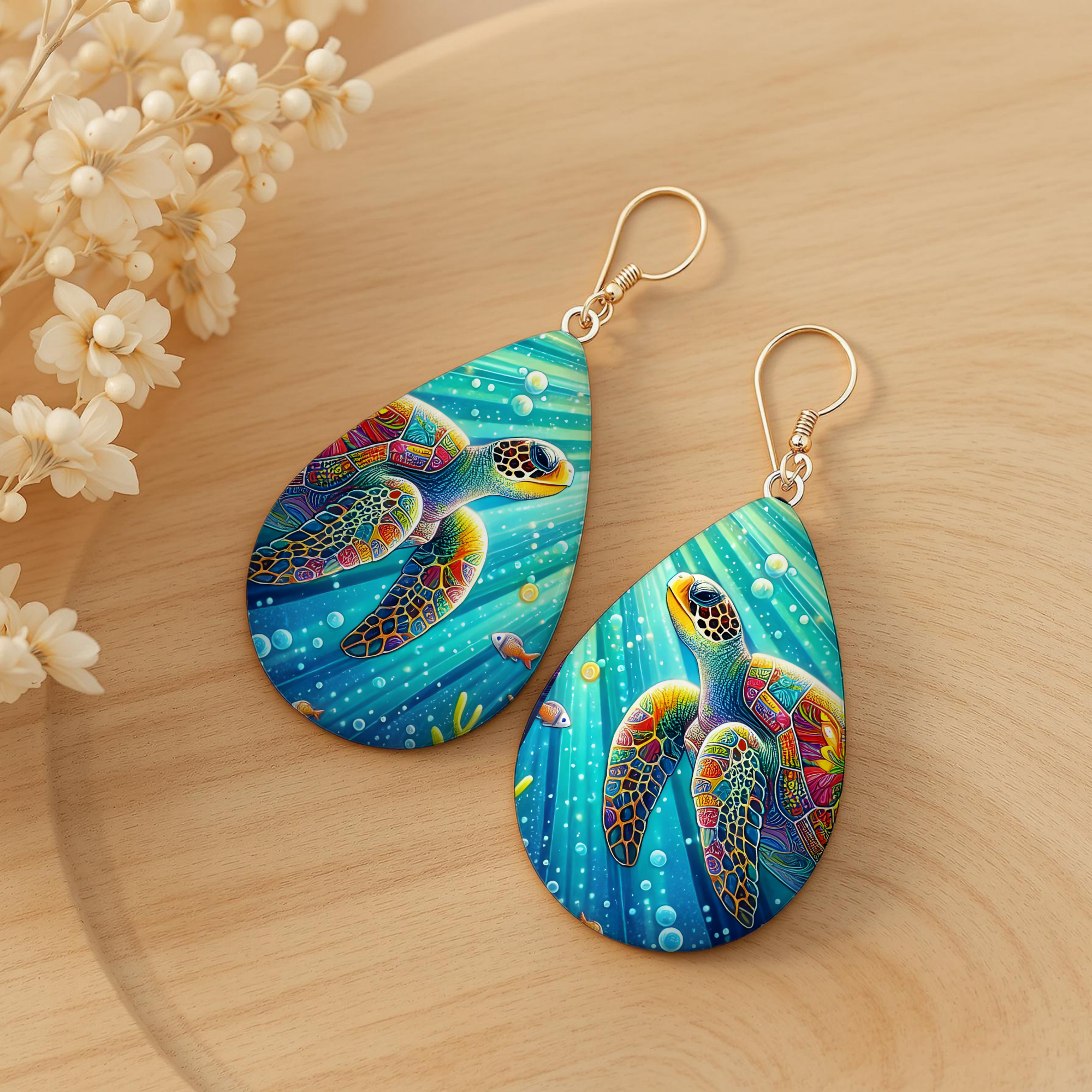 Sea Turtle Teardrop Earrings — Choose Your Design
