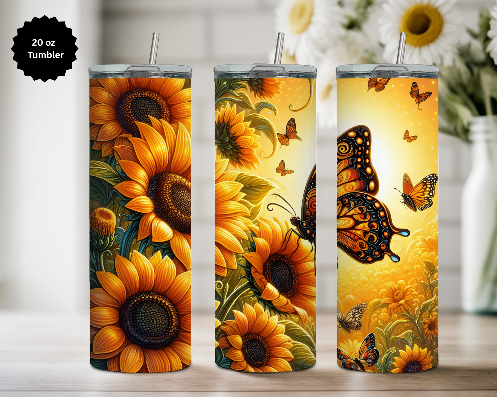 Butterfly 20 oz Stainless-Steel Tumblers. Multiple Sizes and Images Available.