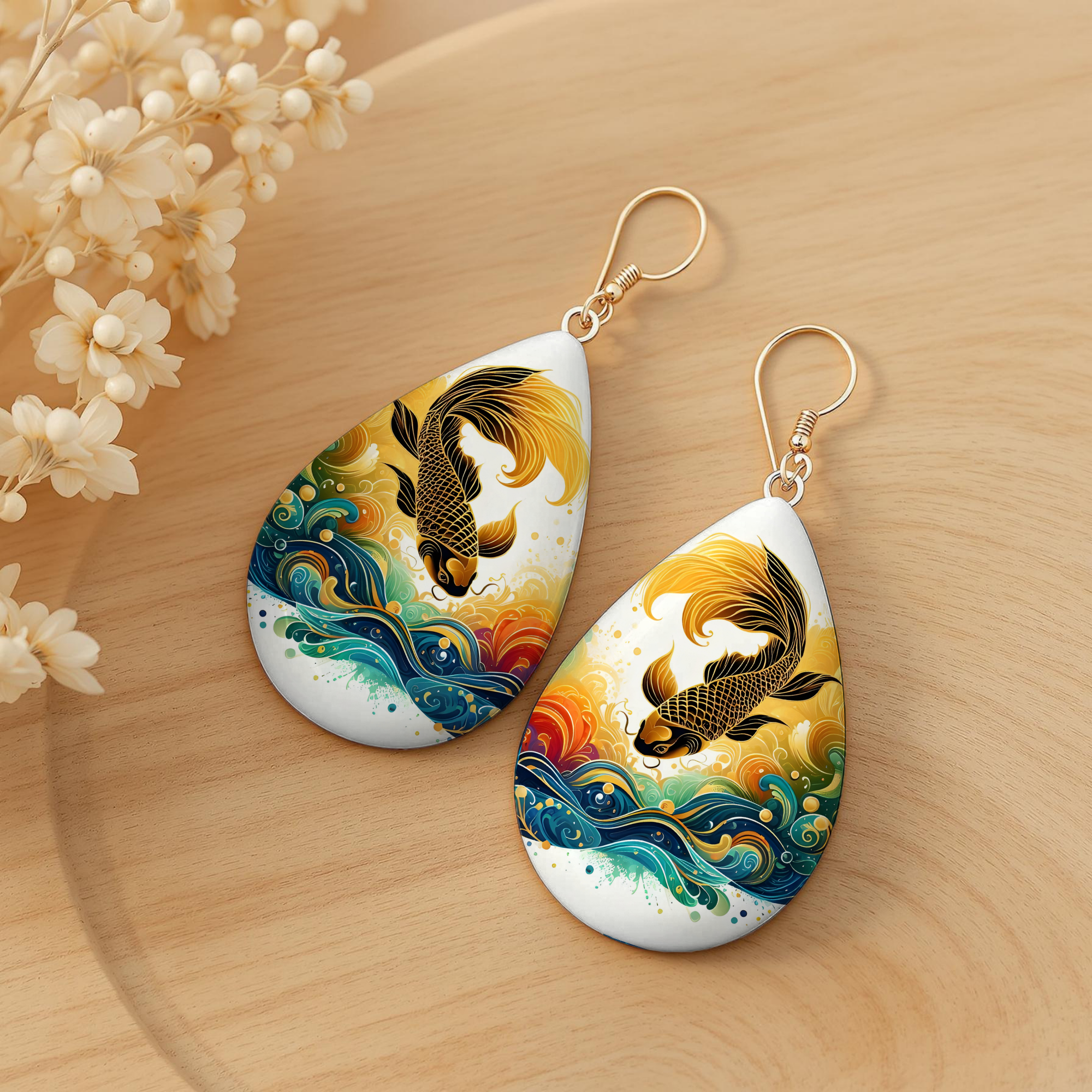 Koi Fish Teardrop Earrings