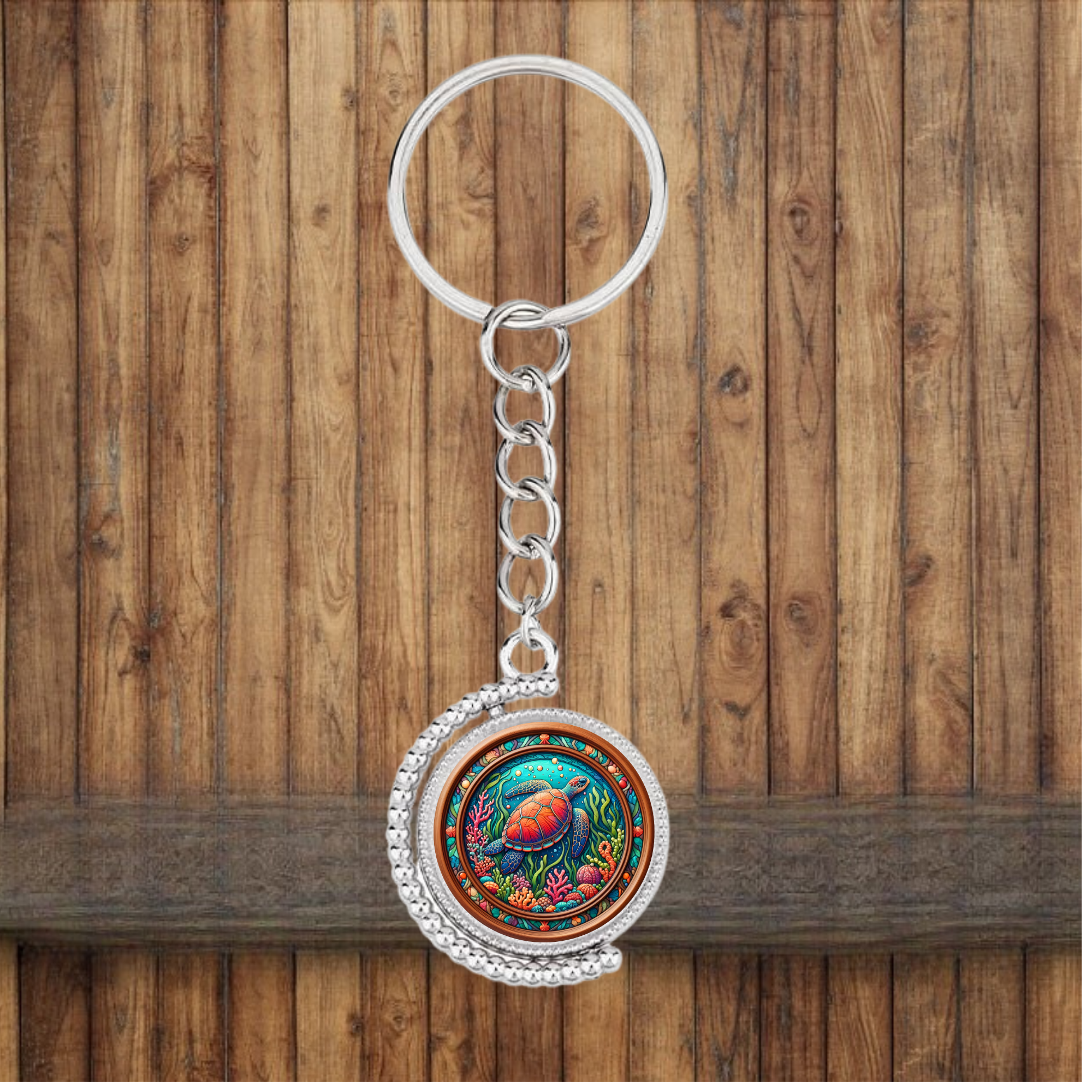 Sea Turtle Bezel Keychain — Choose Your Design